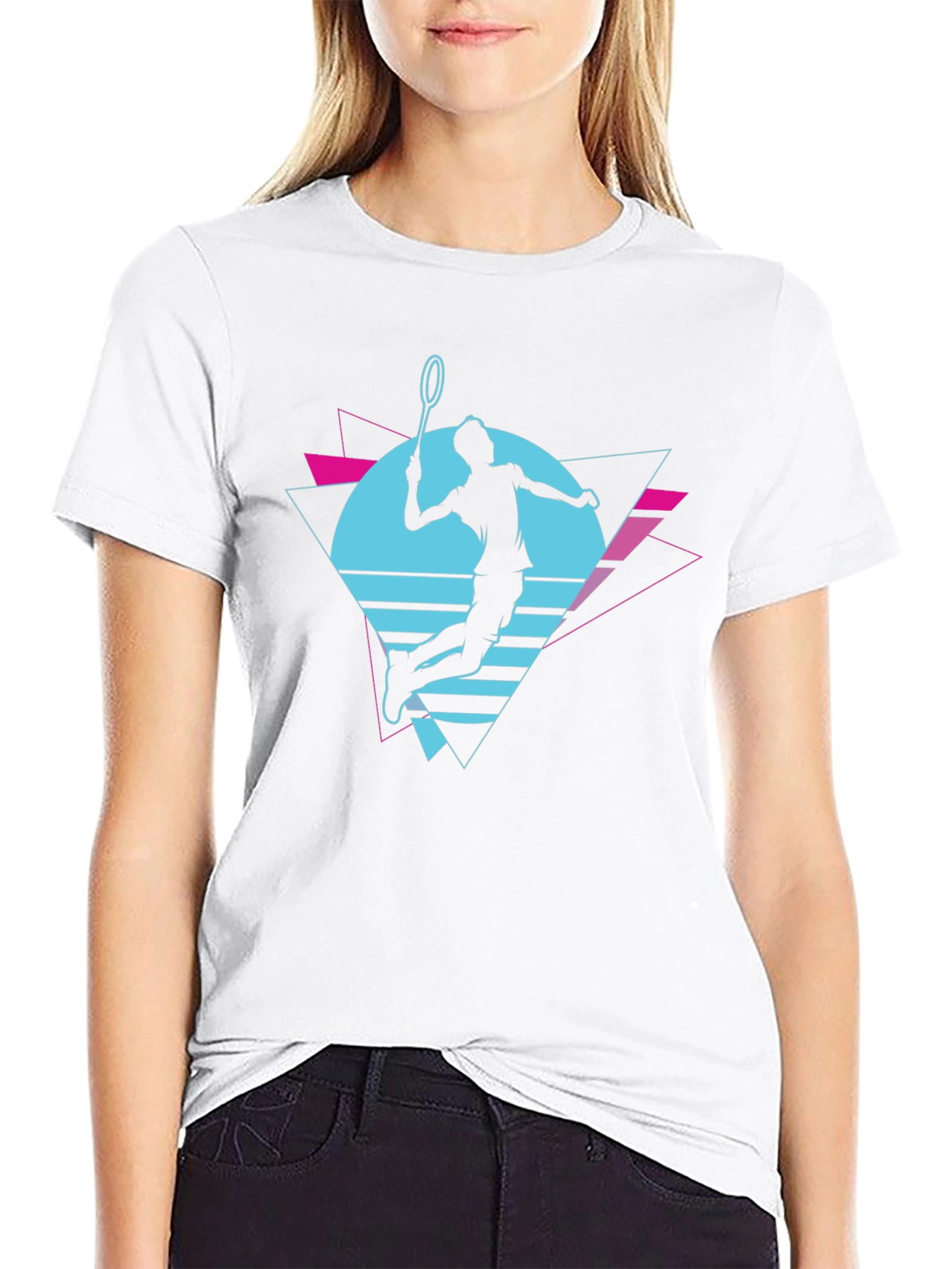 Retro Badminton Player Graphic T-Shirt