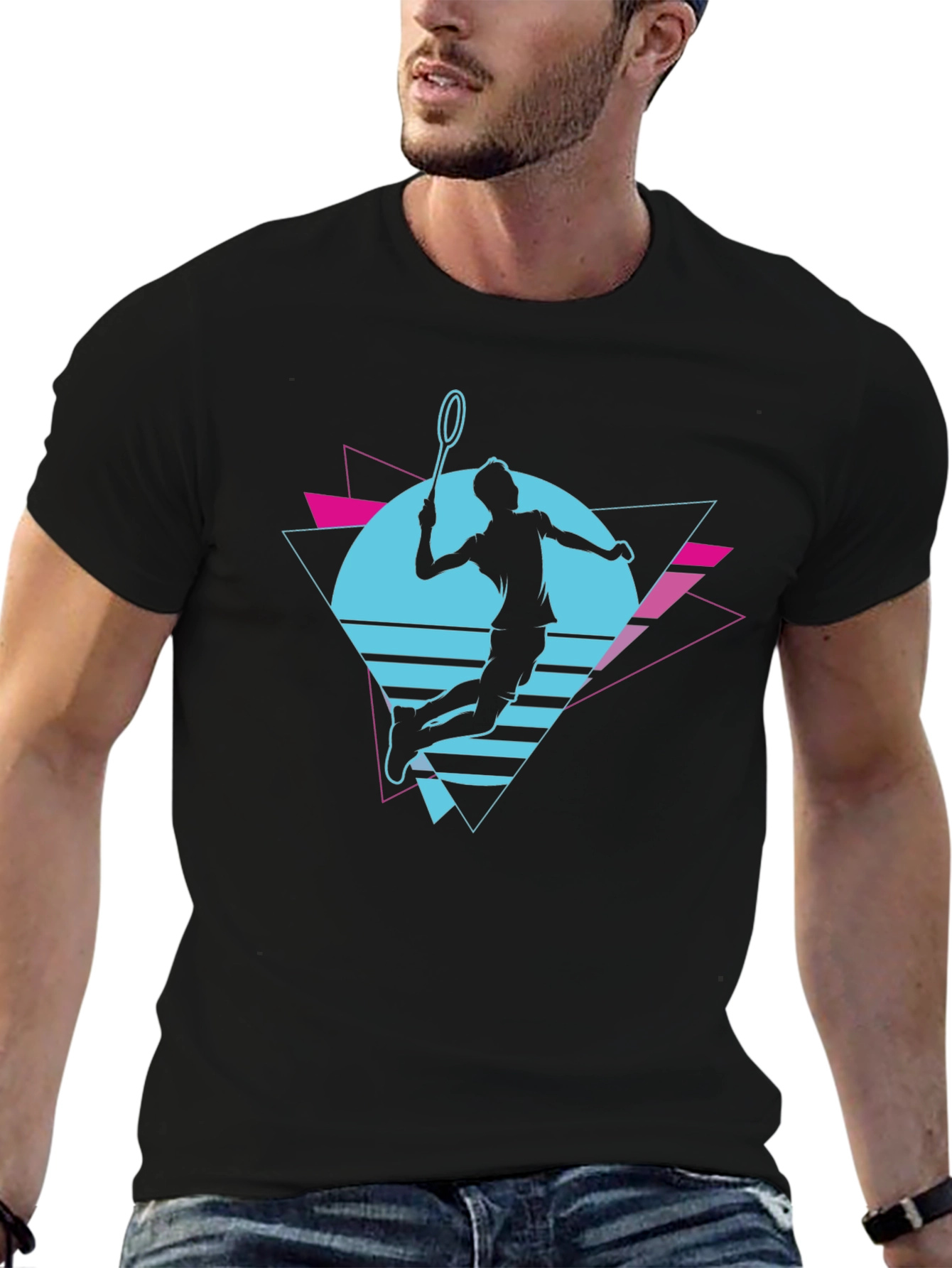 Retro Badminton Player Graphic T-Shirt