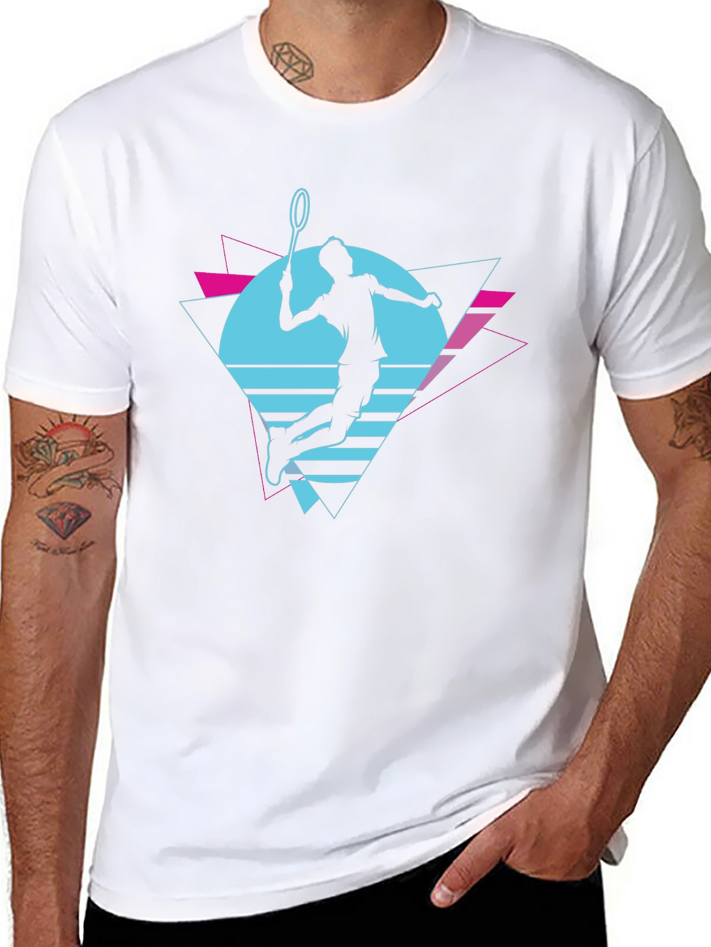 Retro Badminton Player Graphic T-Shirt