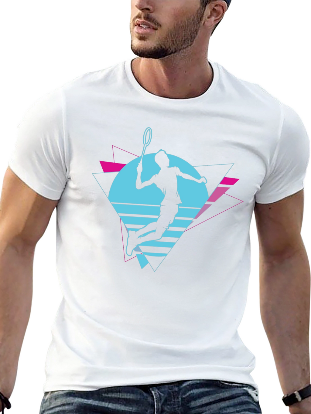 Retro Badminton Player Graphic T-Shirt