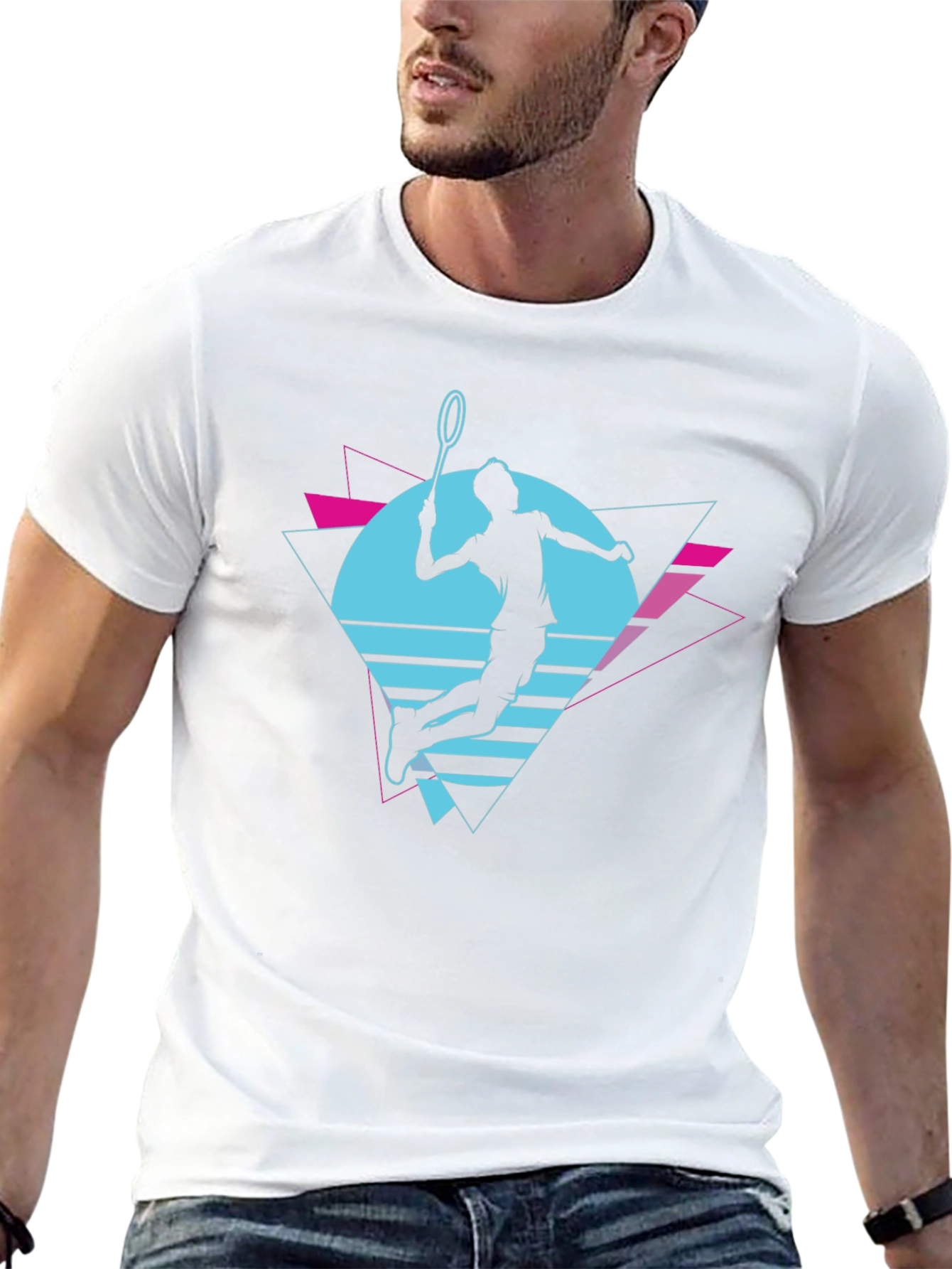 Retro Badminton Player Graphic T-Shirt