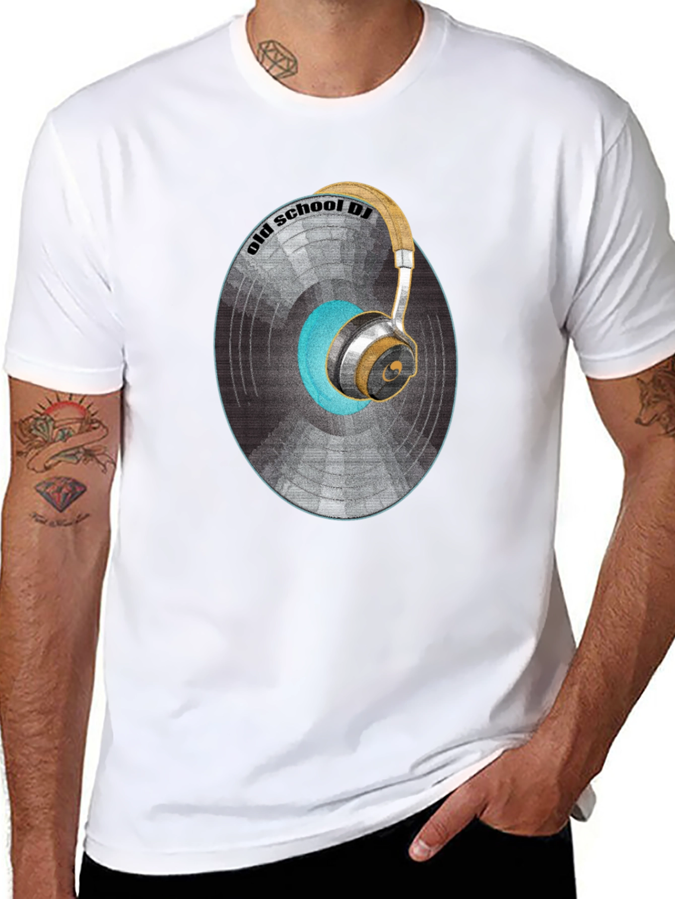 Old School DJ Graphic T-Shirt - Vintage Vinyl & Headphones Design