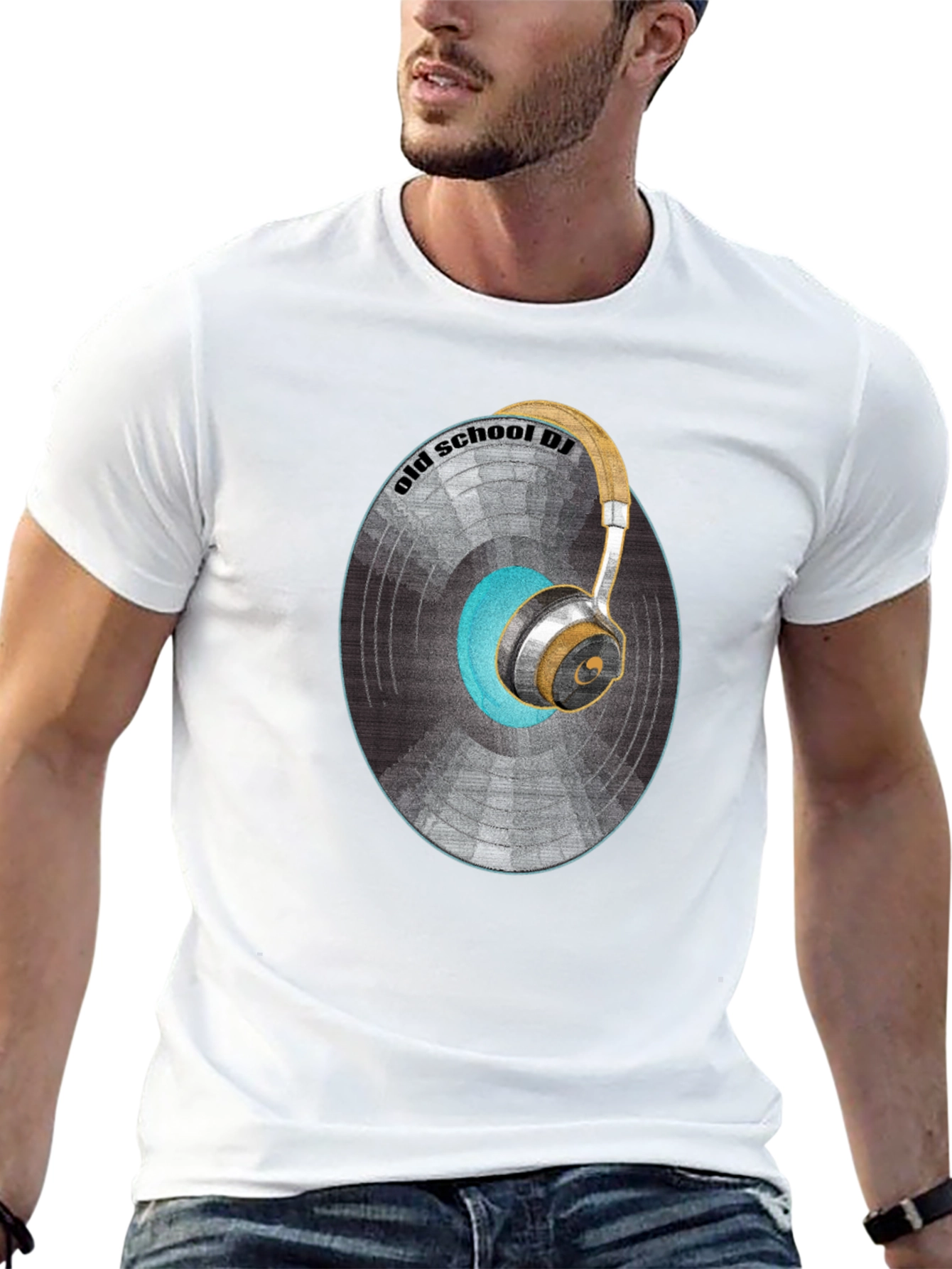 Old School DJ Graphic T-Shirt - Vintage Vinyl & Headphones Design