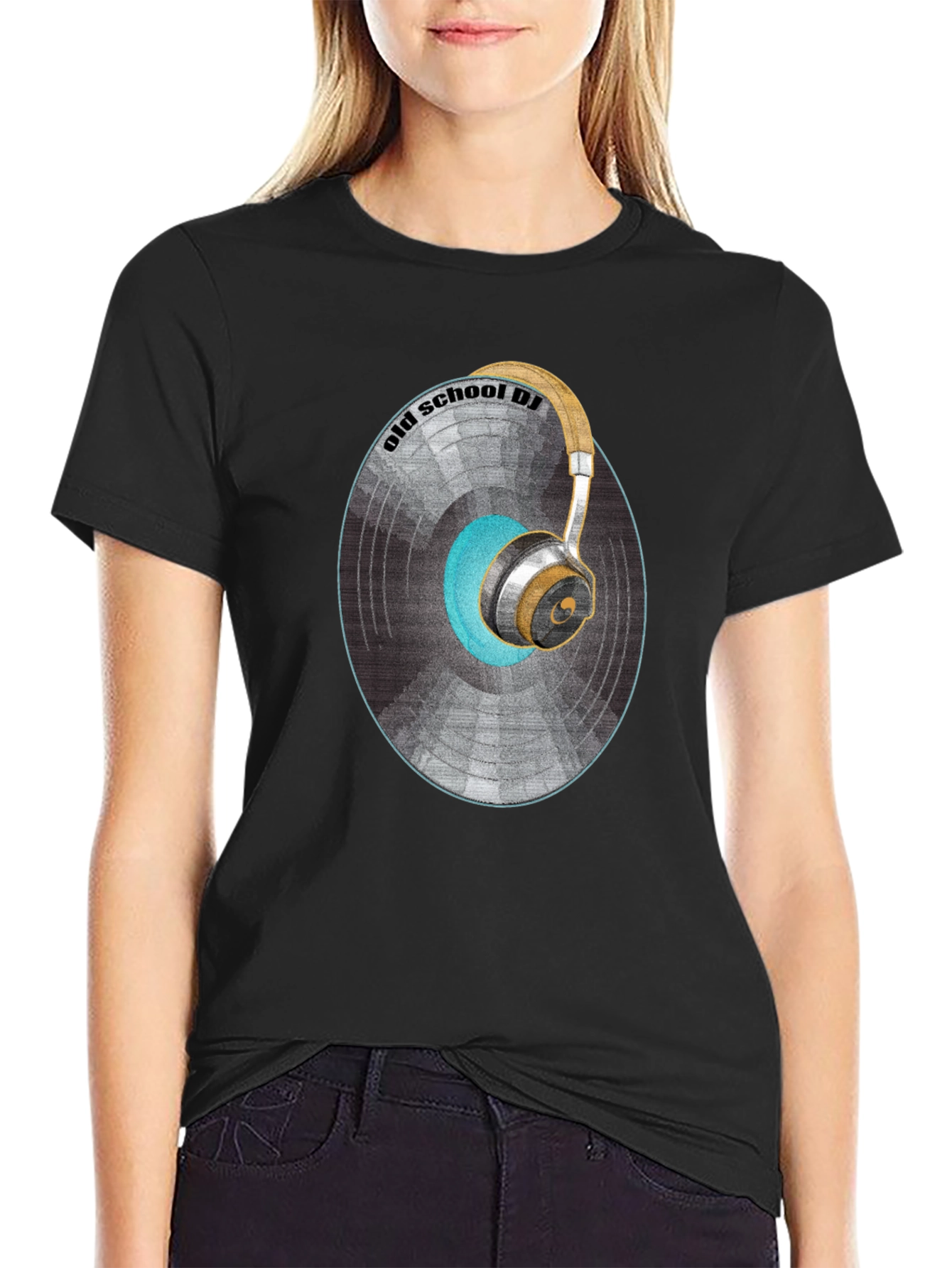 Old School DJ Graphic T-Shirt - Vintage Vinyl & Headphones Design