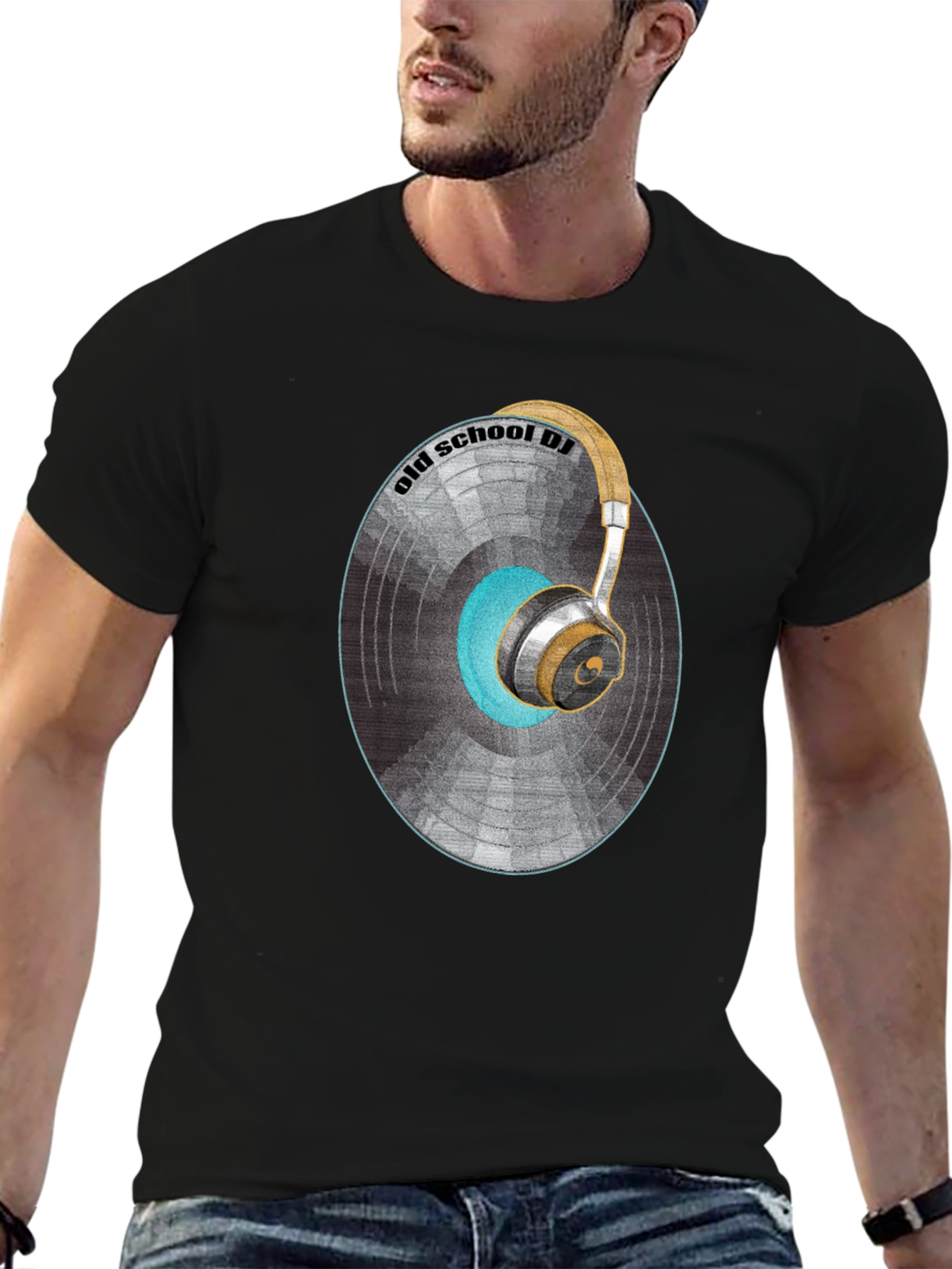 Old School DJ Graphic T-Shirt - Vintage Vinyl & Headphones Design