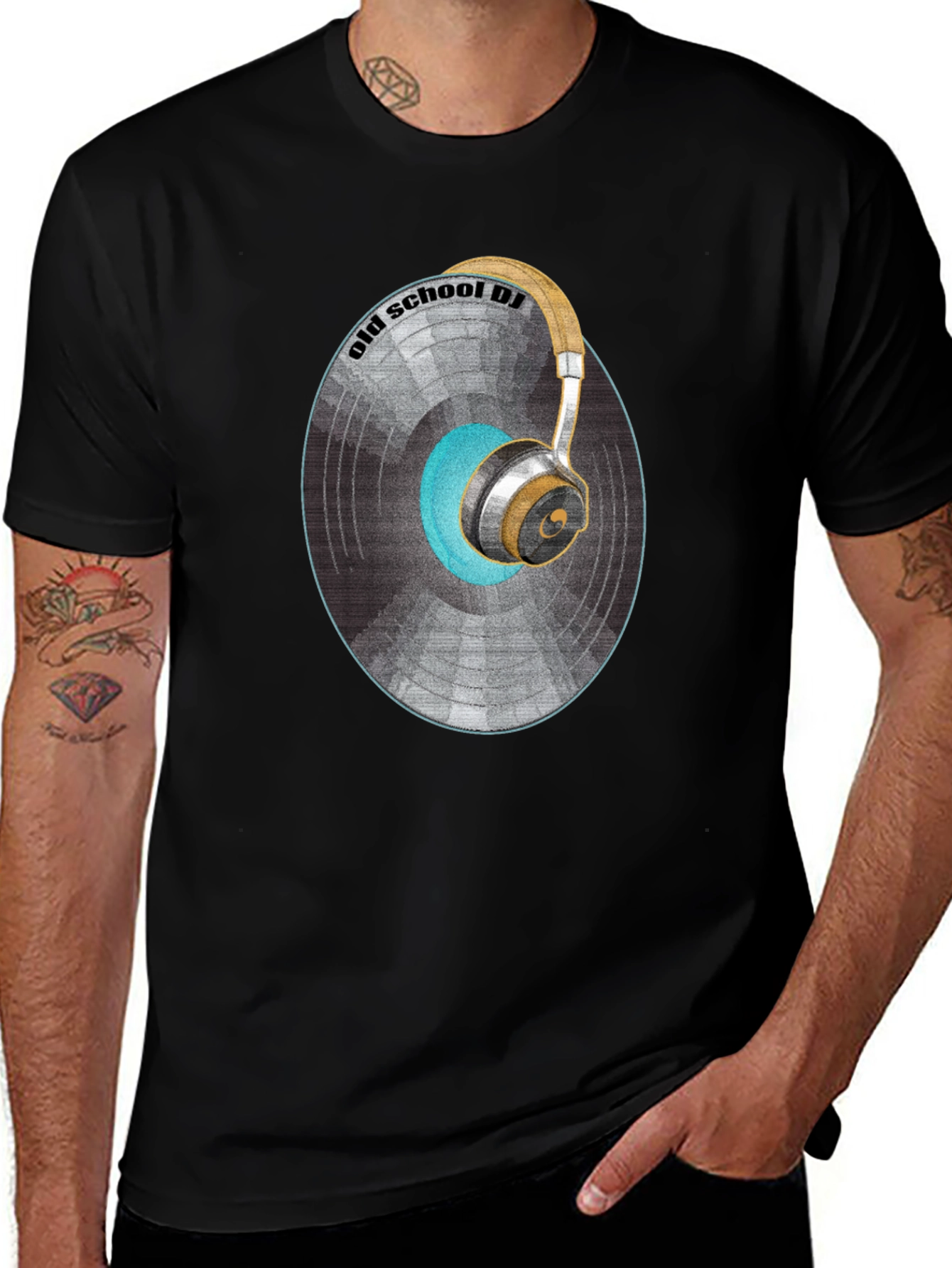 Old School DJ Graphic T-Shirt - Vintage Vinyl & Headphones Design