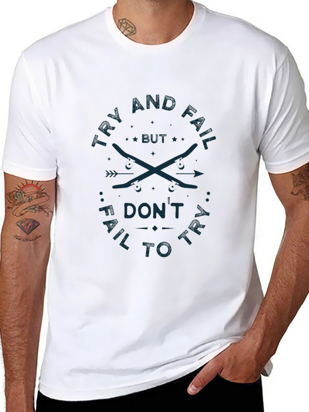 Try and Fail Graphic Tee - Black Cotton T-Shirt