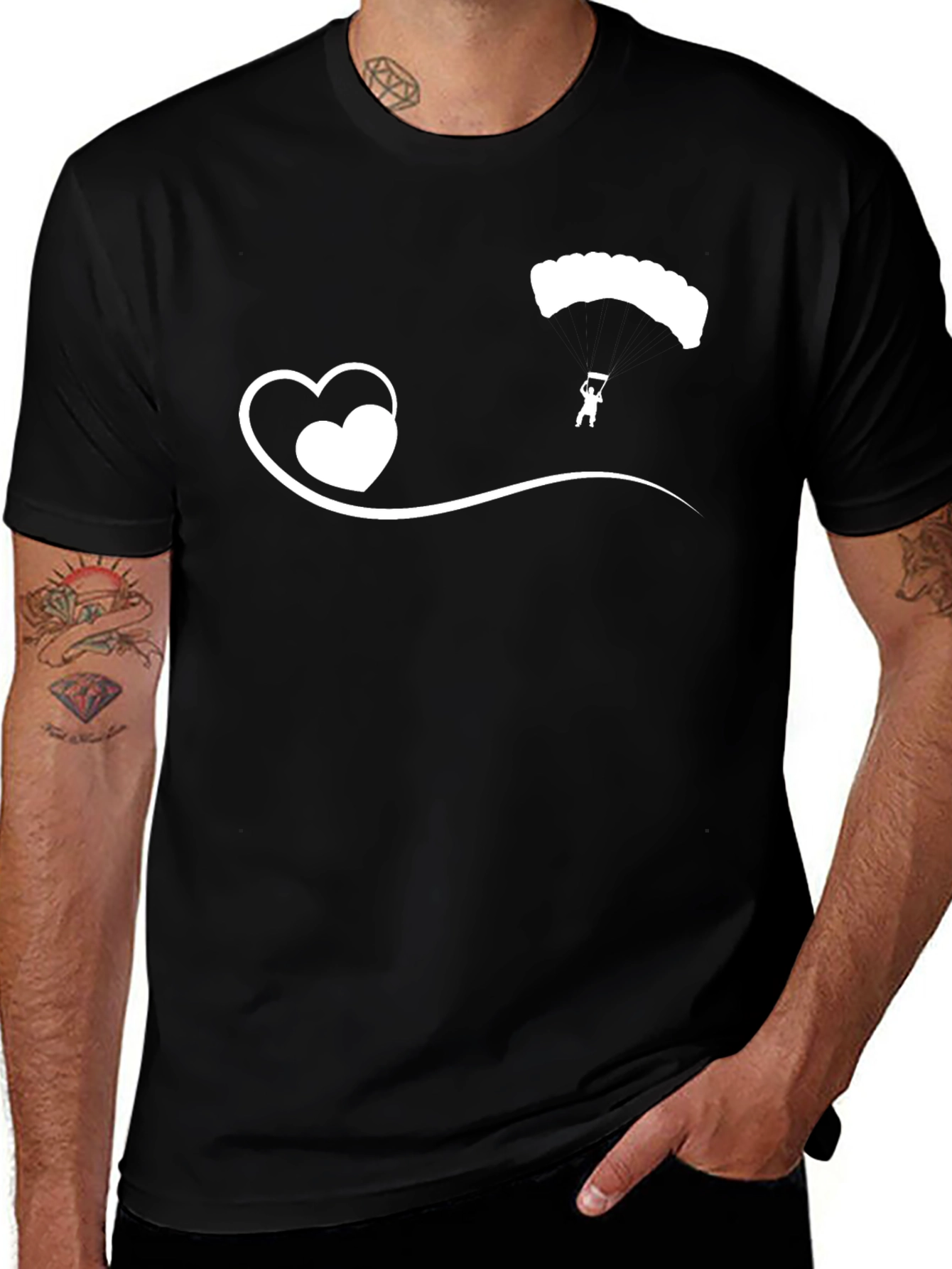 Skydiver Heart Tee - Black Cotton Casual T-Shirt