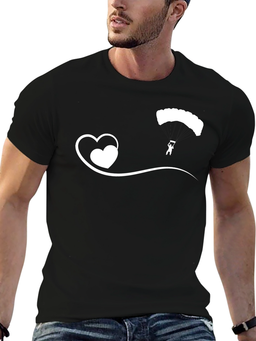 Skydiver Heart Tee - Black Cotton Casual T-Shirt