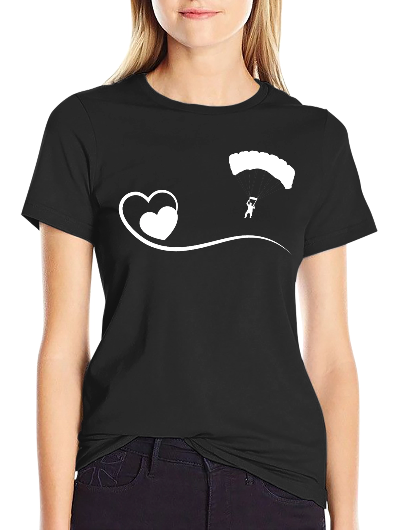 Skydiver Heart Tee - Black Cotton Casual T-Shirt