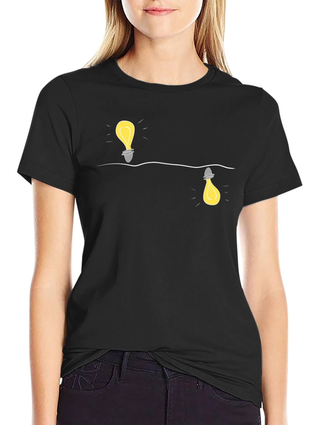 Novelty Lightbulb Design Black T-Shirt