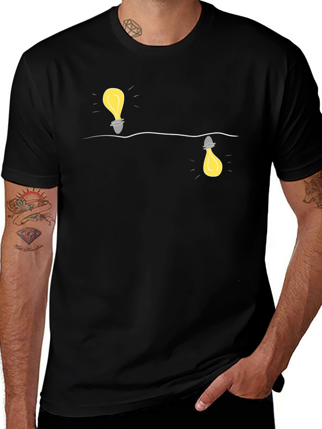 Novelty Lightbulb Design Black T-Shirt