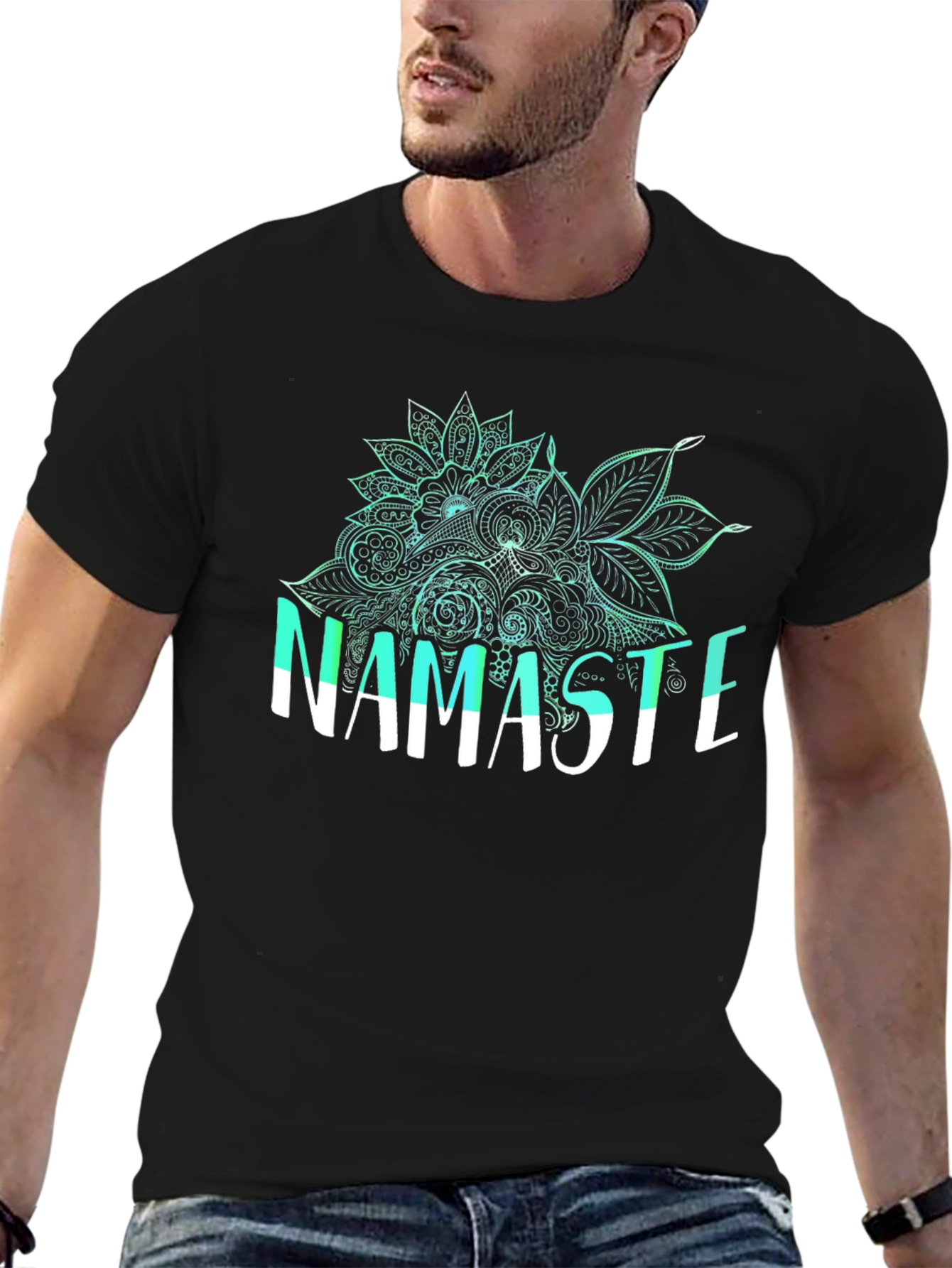 Namaste Floral Graphic Tee - Black Cotton Blend Shirt