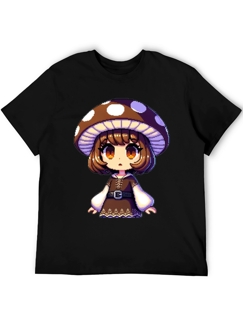 Mushroom Girl Graphic Tee - Black Cotton Blend