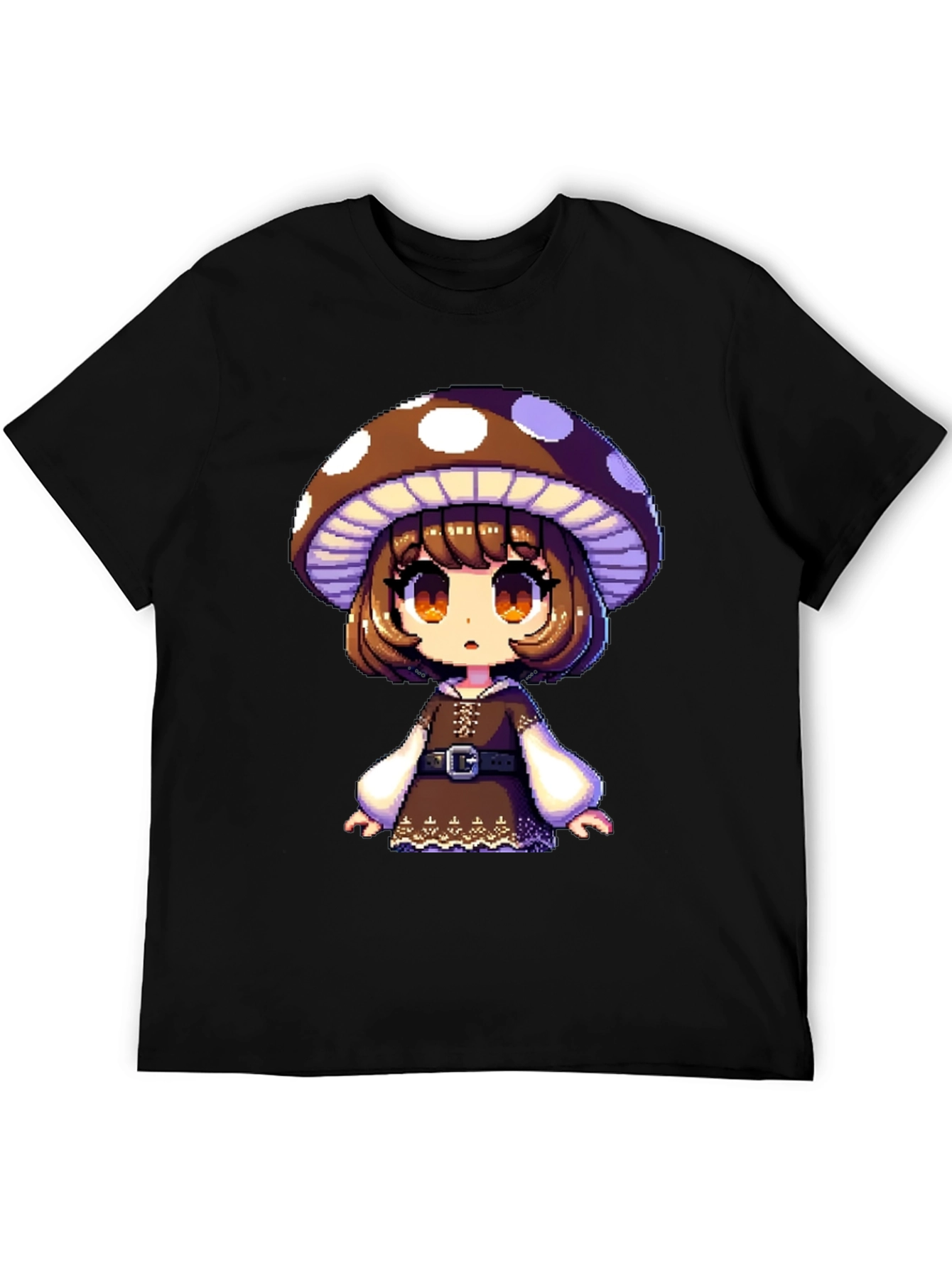 Mushroom Girl Graphic Tee - Black Cotton Blend