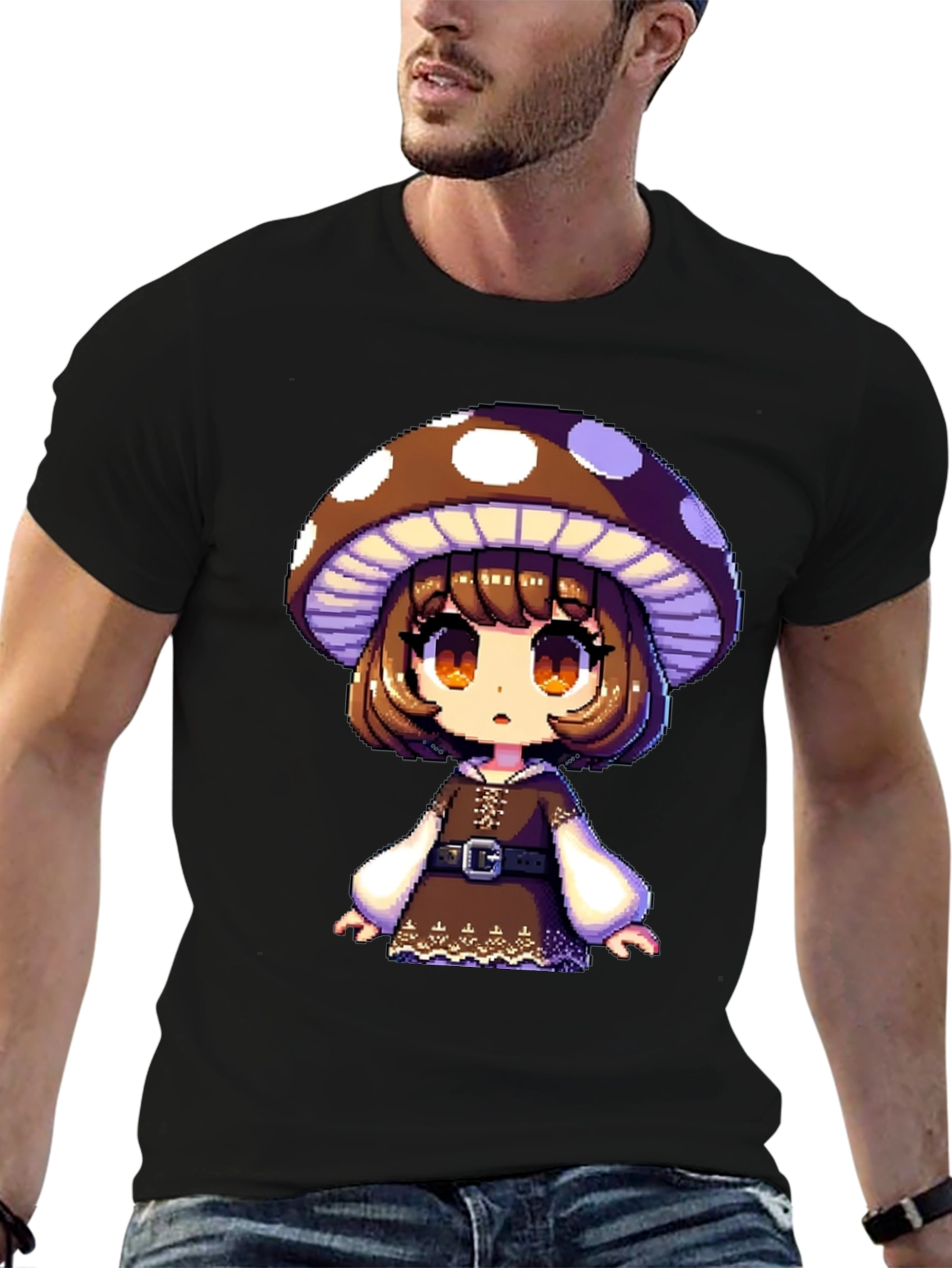 Mushroom Girl Graphic Tee - Black Cotton Blend