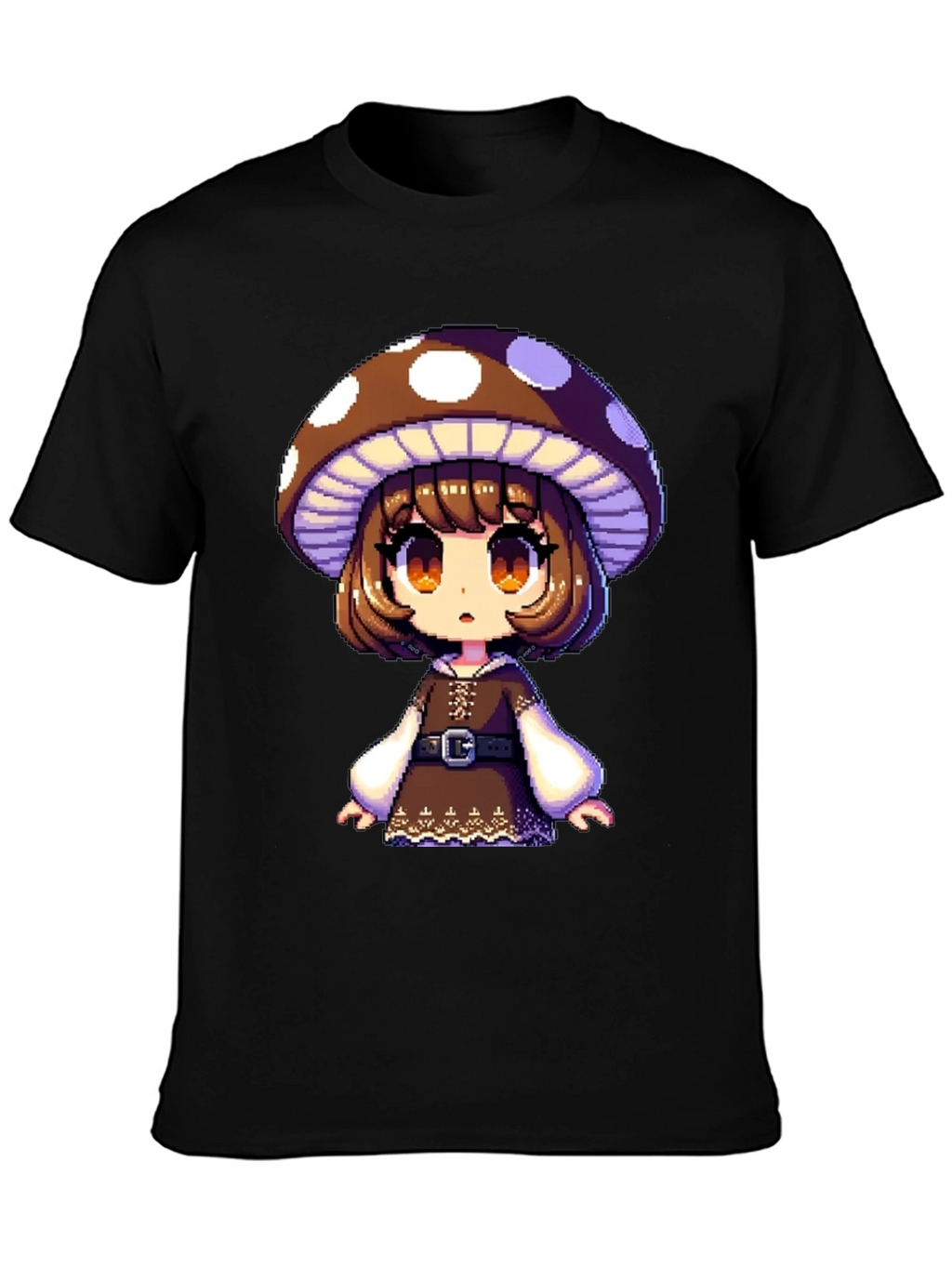 Mushroom Girl Graphic Tee - Black Cotton Blend