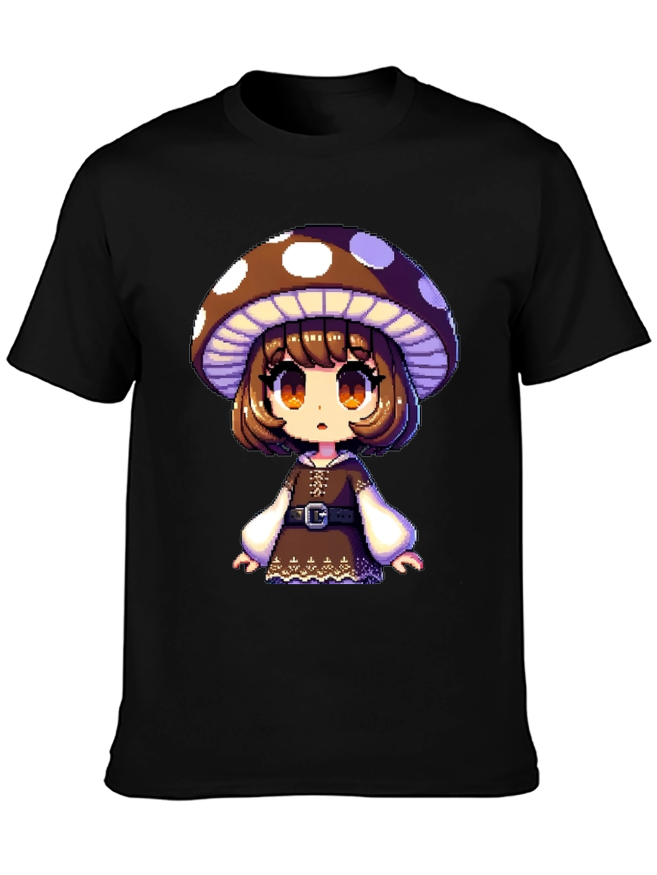 Mushroom Girl Graphic Tee - Black Cotton Blend