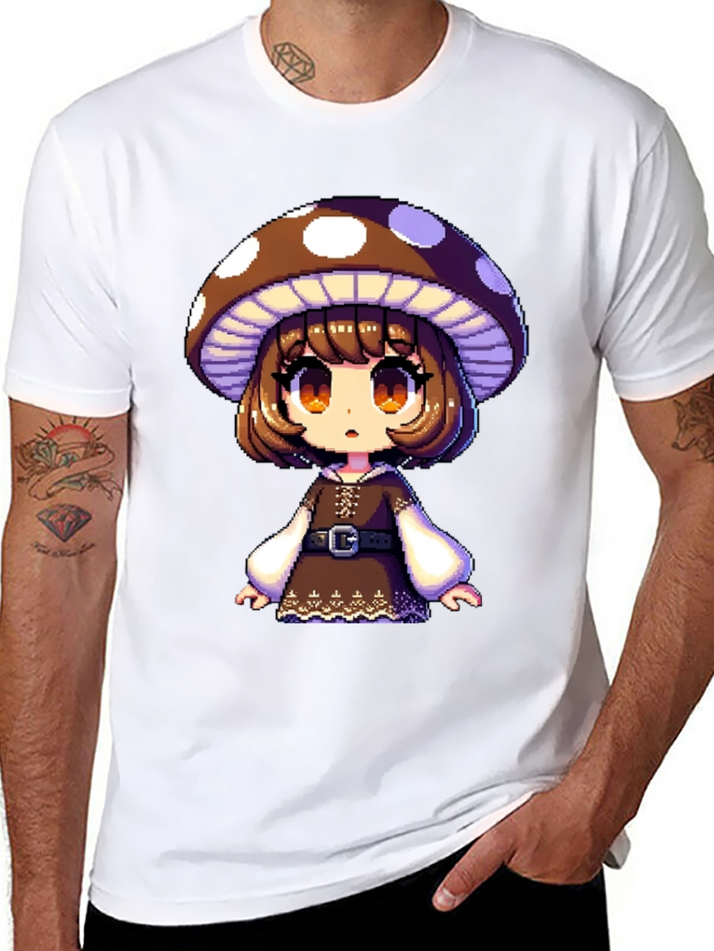 Mushroom Girl Graphic Tee - Black Cotton Blend