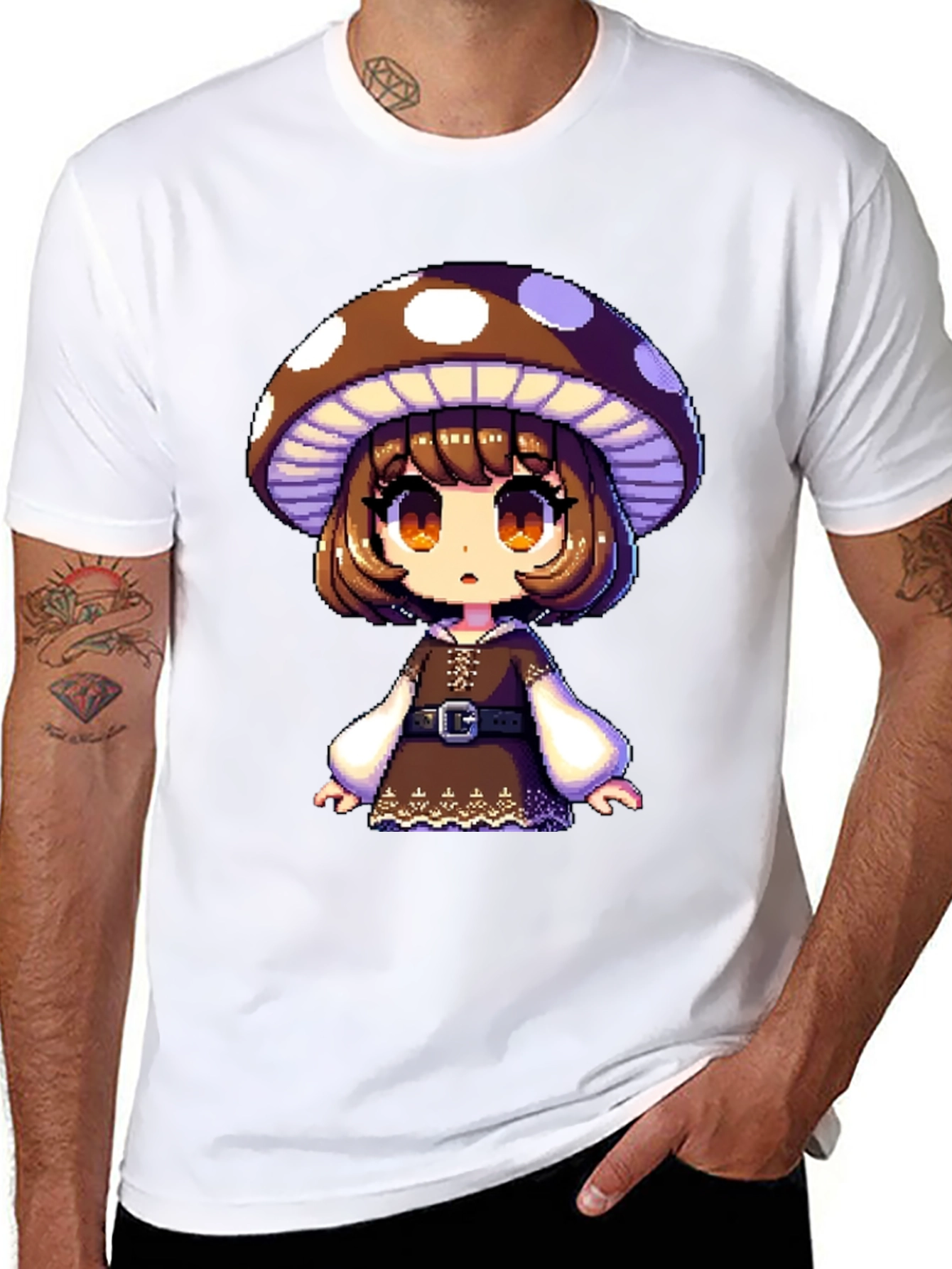 Mushroom Girl Graphic Tee - Black Cotton Blend