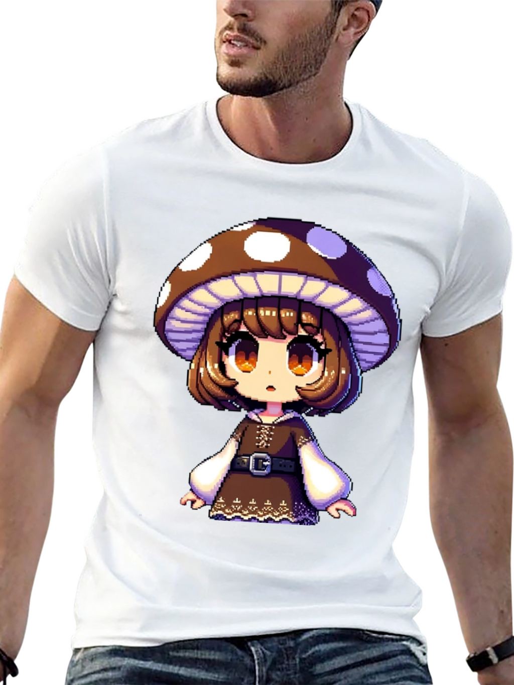 Mushroom Girl Graphic Tee - Black Cotton Blend