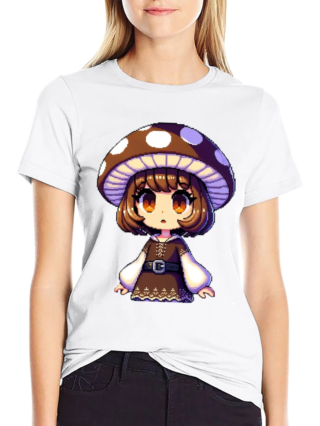 Mushroom Girl Graphic Tee - Black Cotton Blend
