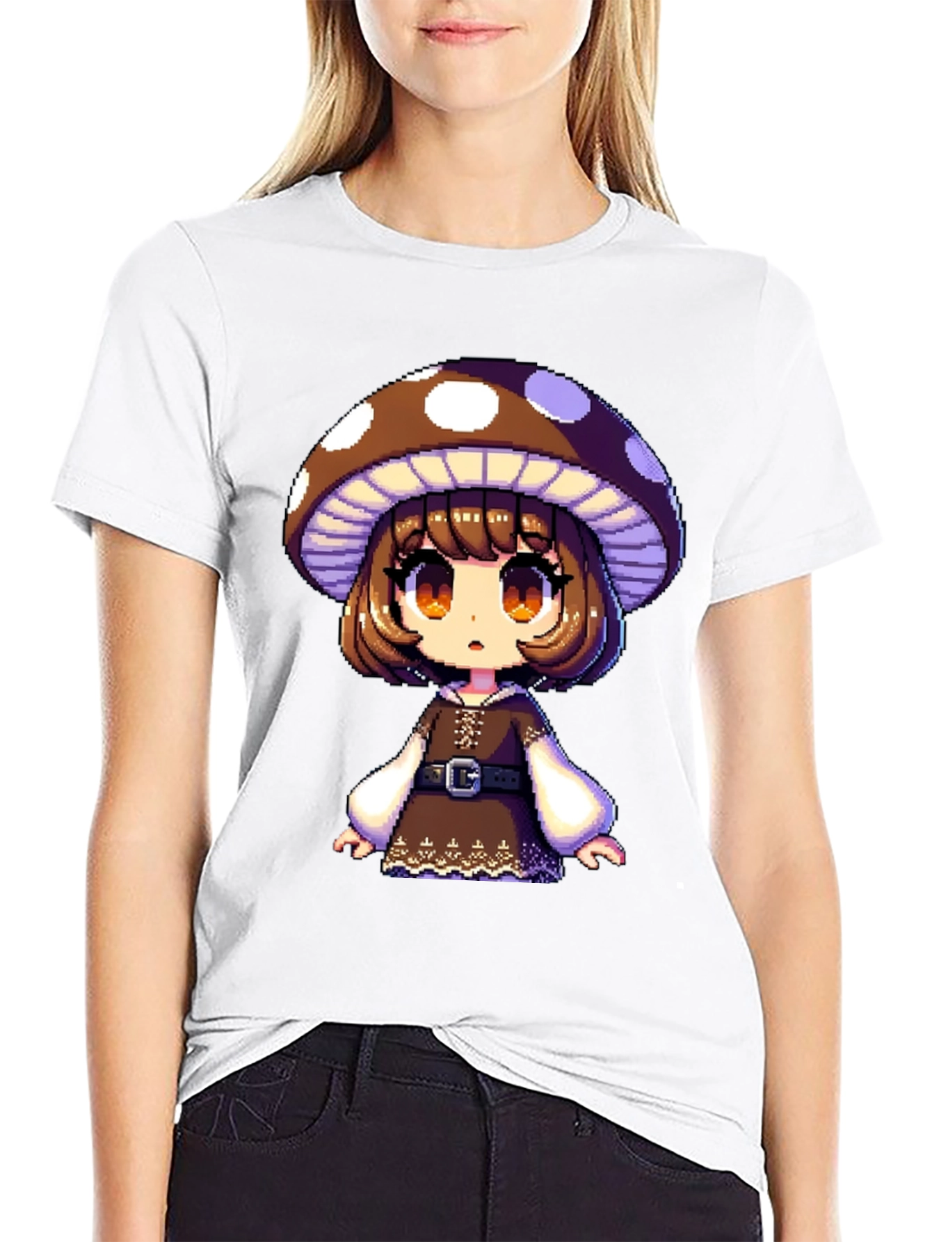 Mushroom Girl Graphic Tee - Black Cotton Blend