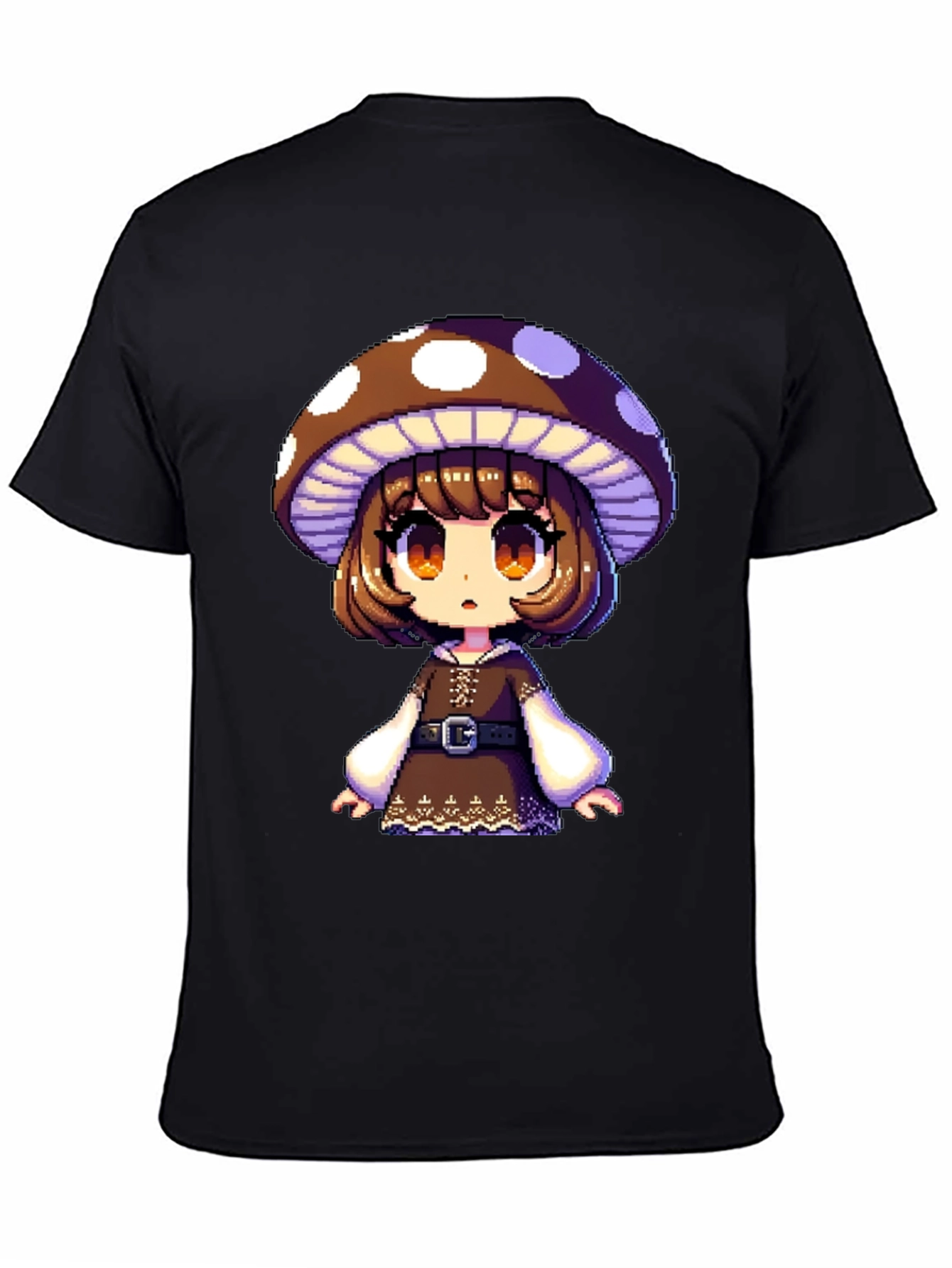 Mushroom Girl Graphic Tee - Black Cotton Blend