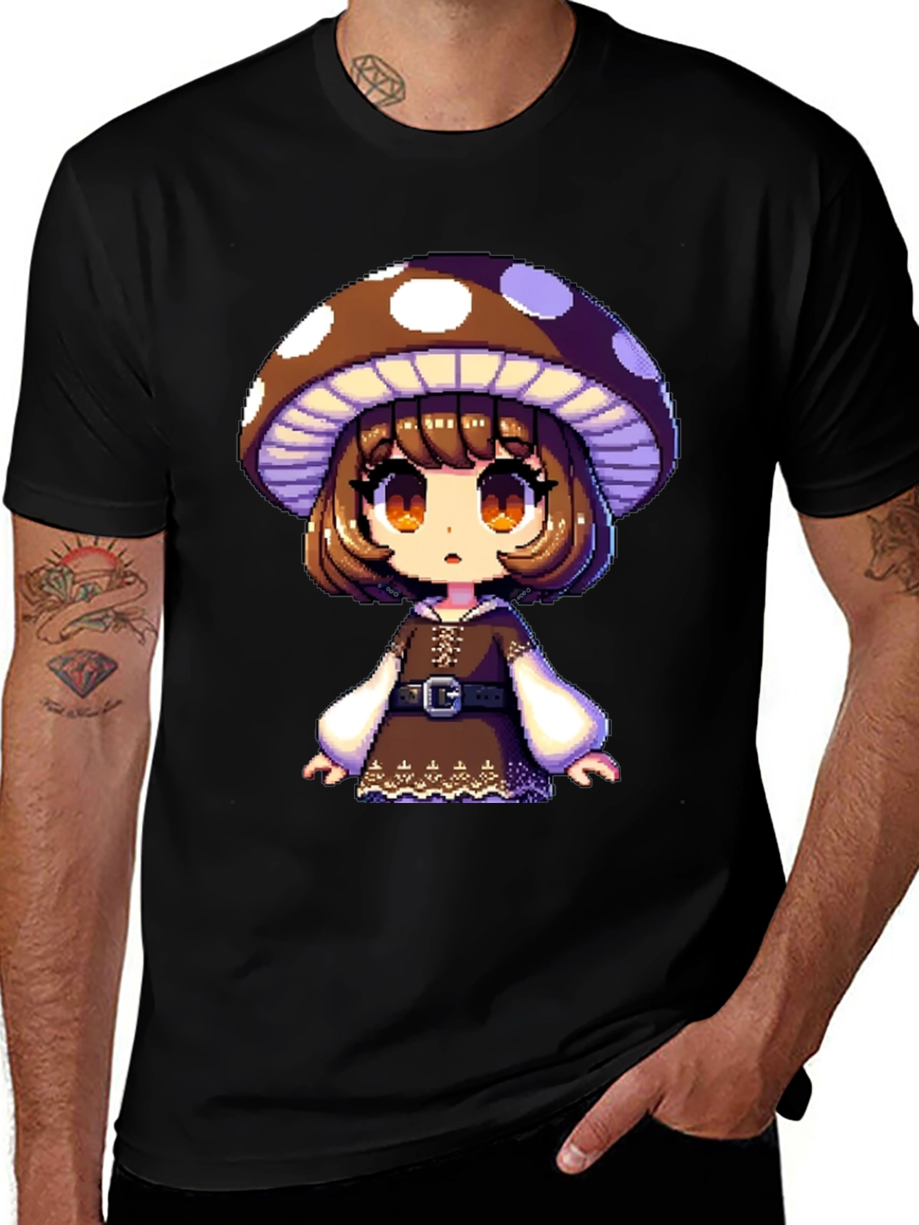 Mushroom Girl Graphic Tee - Black Cotton Blend