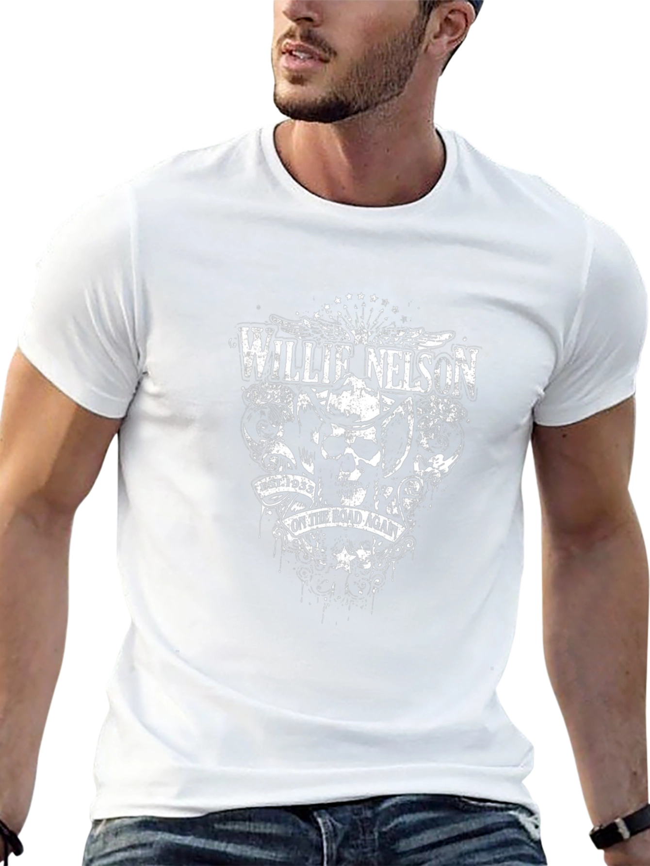 Willie Nelson On The Road Again Black T-Shirt