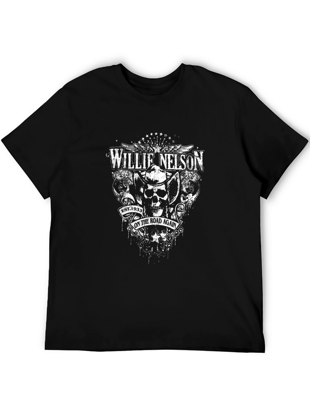Willie Nelson On The Road Again Black T-Shirt