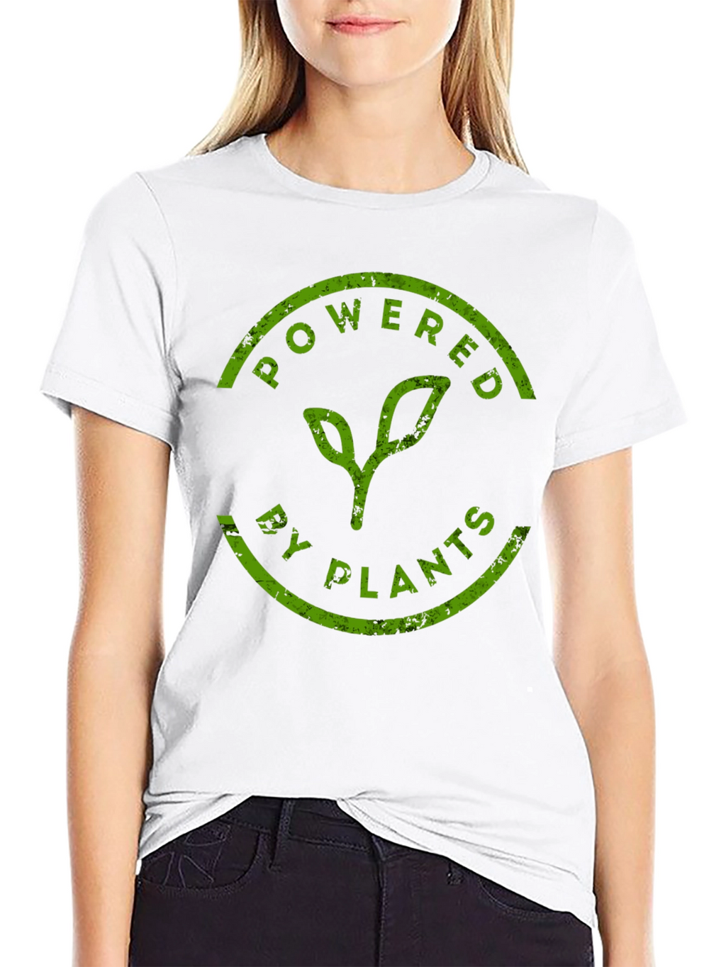 Powered By Plants T-Shirt - Green Print Black Tee