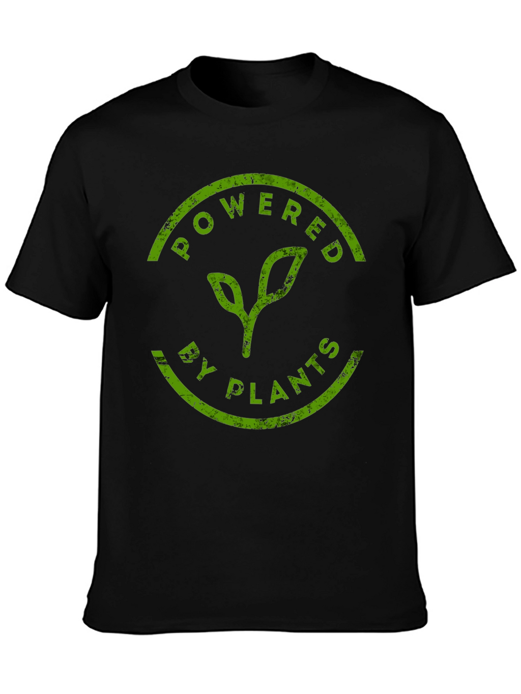 Powered By Plants T-Shirt - Green Print Black Tee