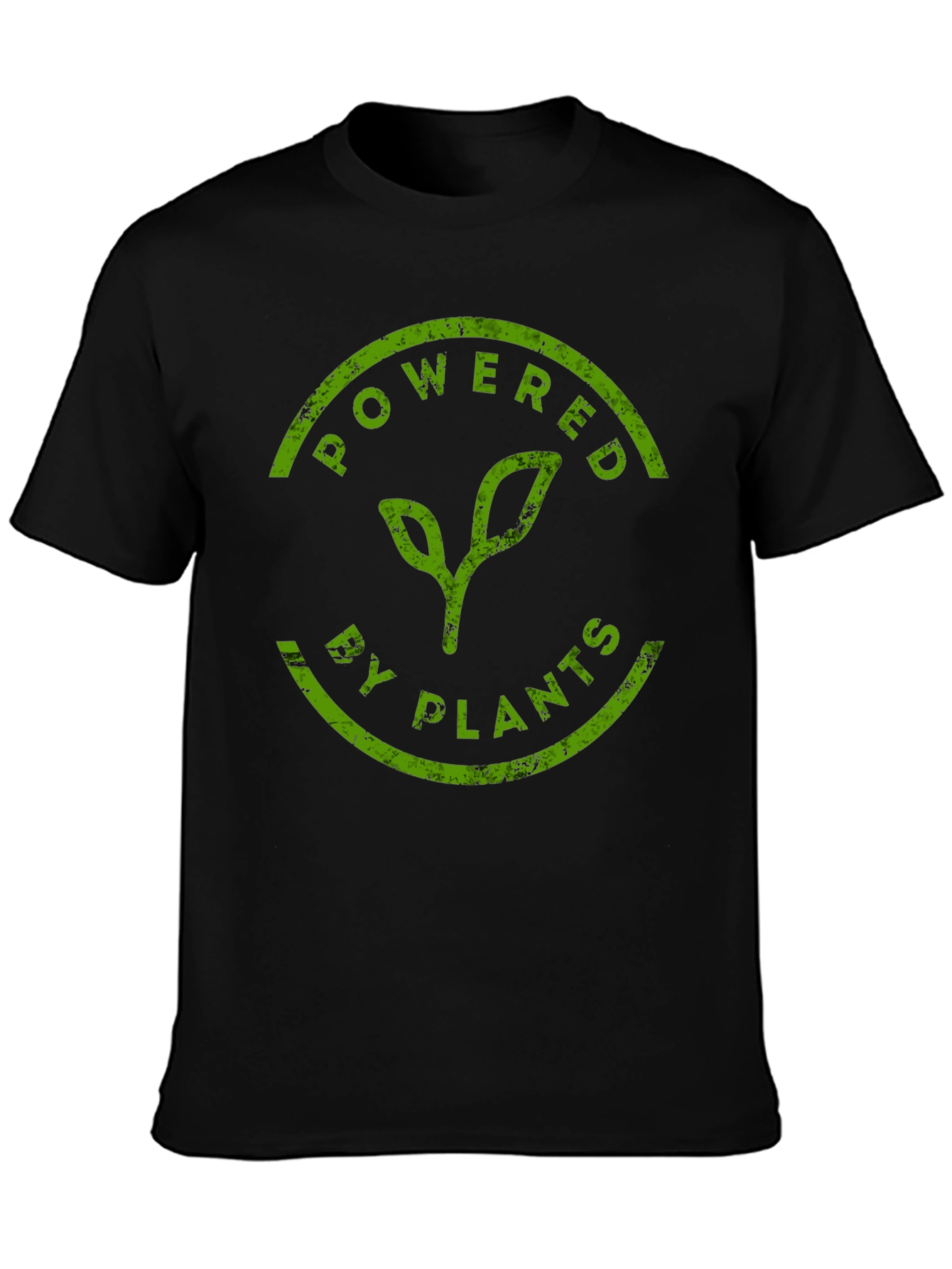 Powered By Plants T-Shirt - Green Print Black Tee