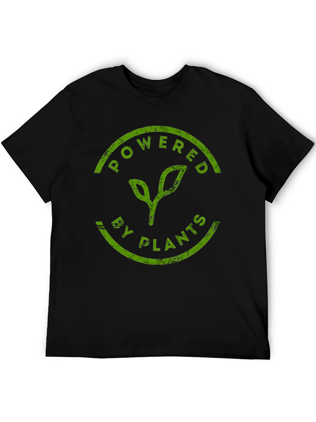 Powered By Plants T-Shirt - Green Print Black Tee