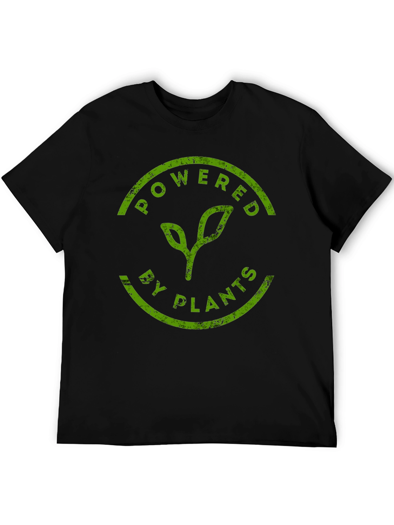 Powered By Plants T-Shirt - Green Print Black Tee