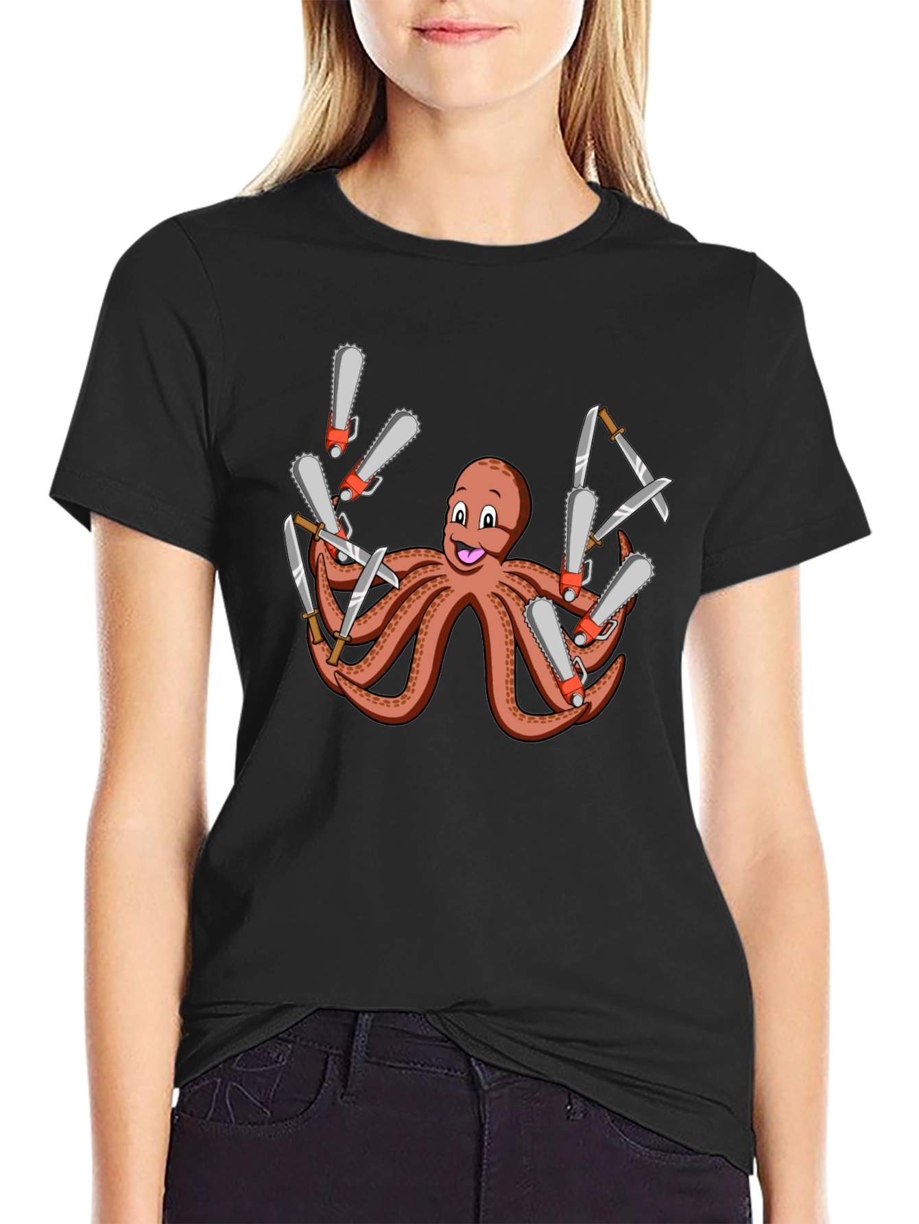 Octopus Chainsaw & Knife T-Shirt - Mens Black Tee