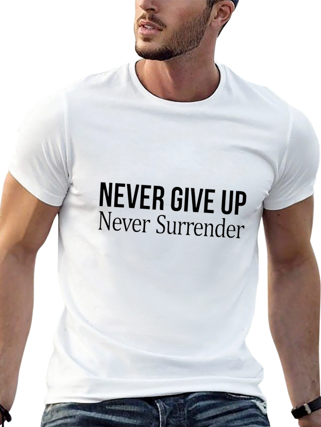 Motivational Black T-Shirt - Never Give Up Never Surrender