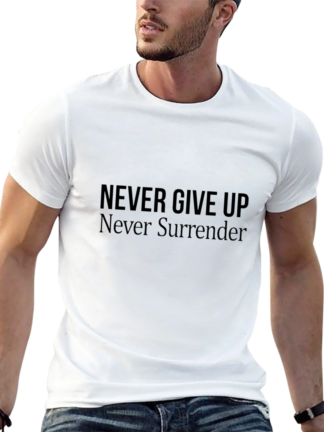 Motivational Black T-Shirt - Never Give Up Never Surrender