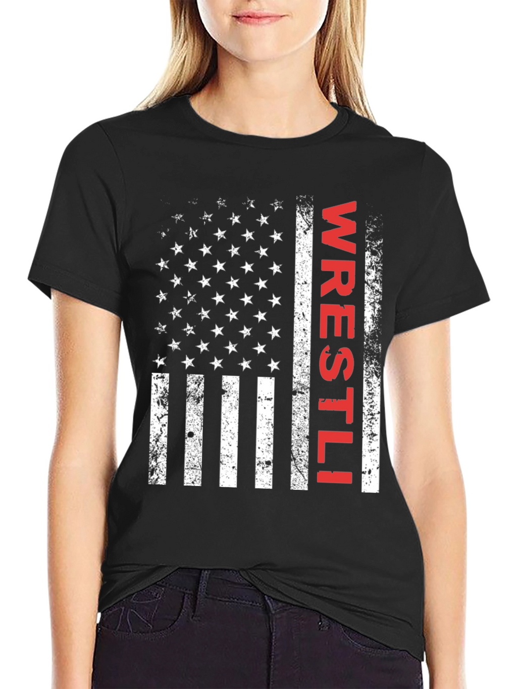 Wrestling Flag T-Shirt - Distressed USA Design