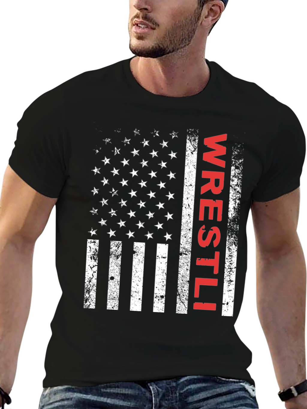 Wrestling Flag T-Shirt - Distressed USA Design