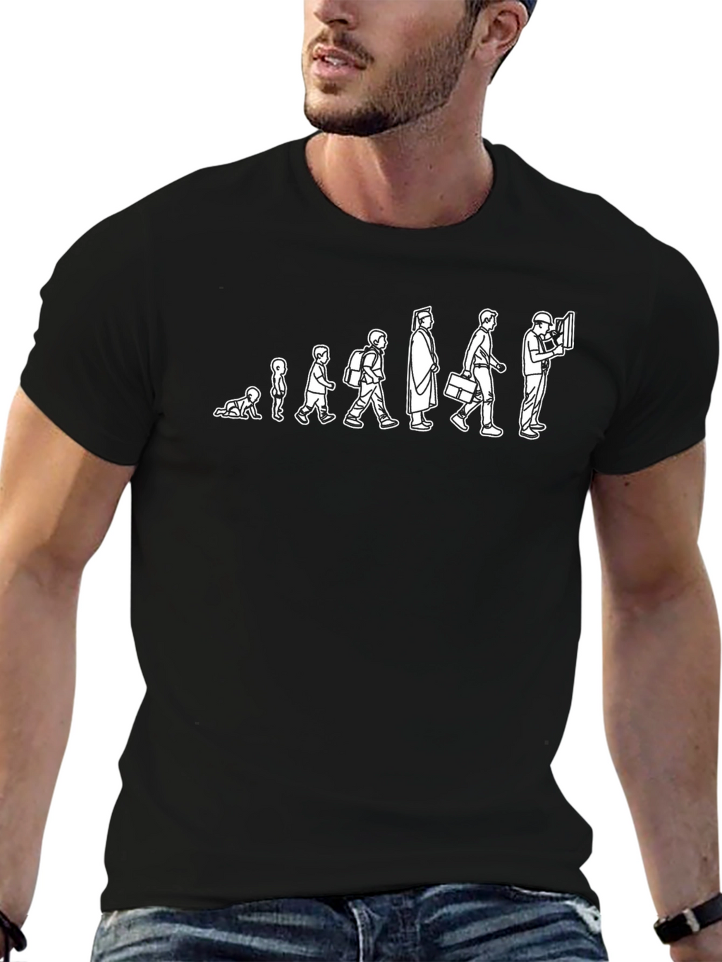 Evolution of Man Graphic Tee - Black Cotton T-Shirt