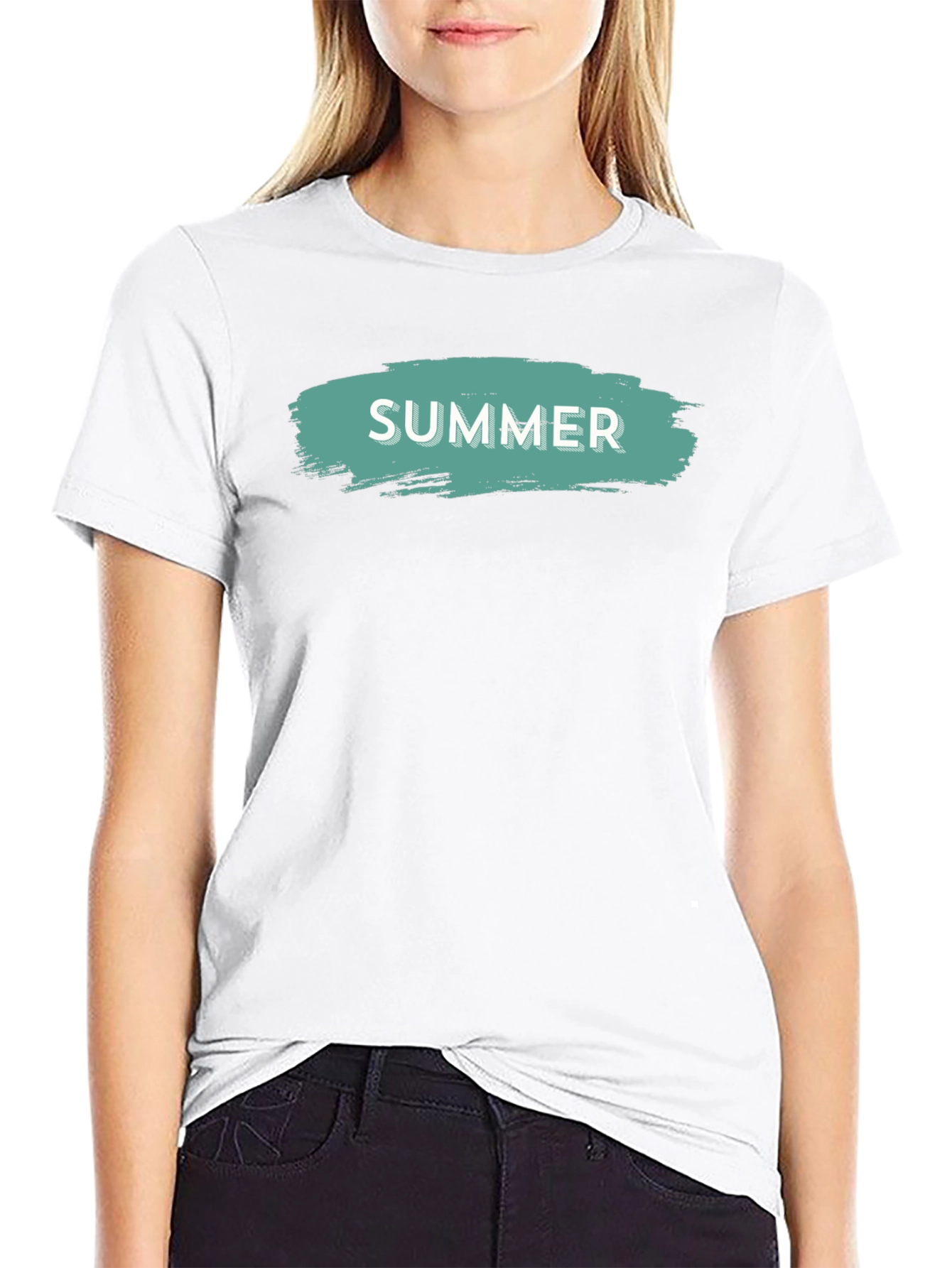 Summer Brushstroke Graphic Tee - Casual Black T-Shirt
