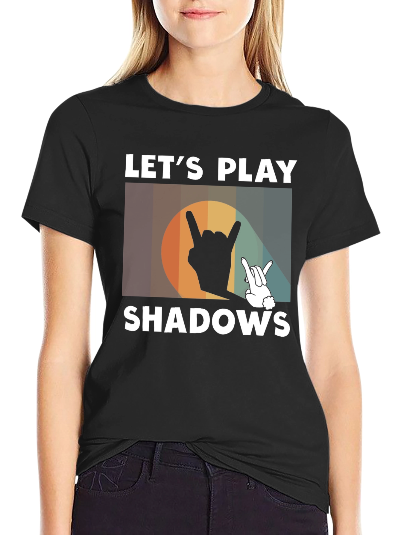 Lets Play Shadows Graphic Tee - Rock On Hand Signs