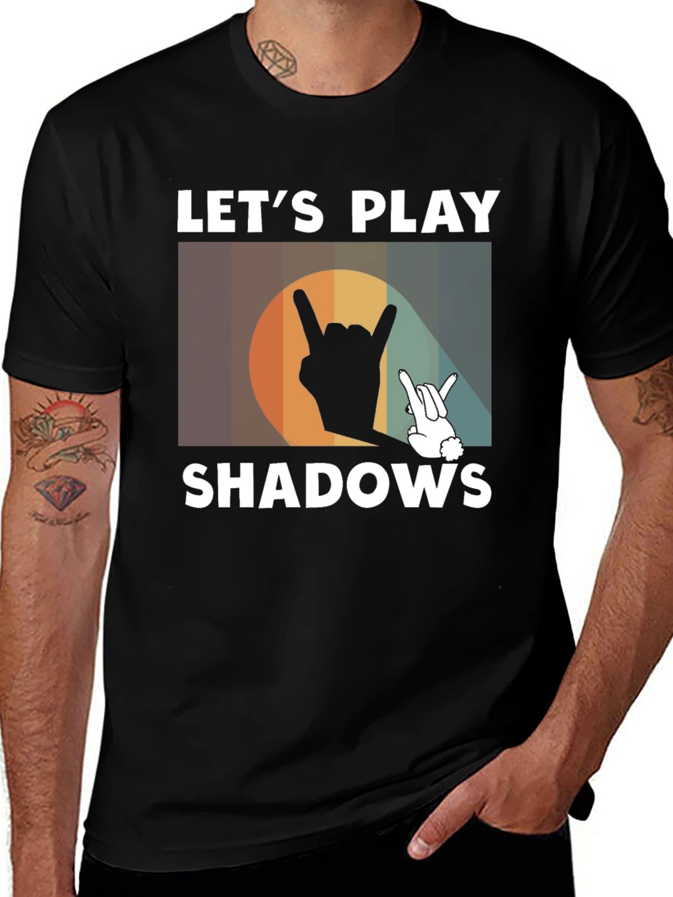 Lets Play Shadows Graphic Tee - Rock On Hand Signs