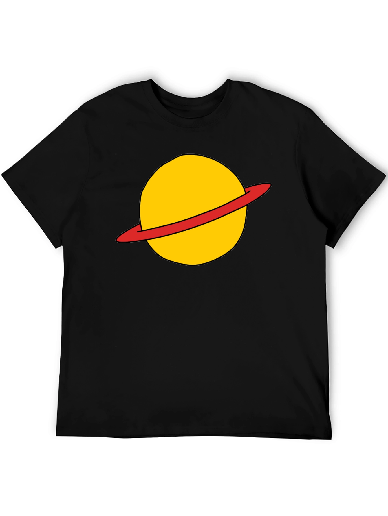 Saturn Planet Graphic Tee - Casual Black T-Shirt