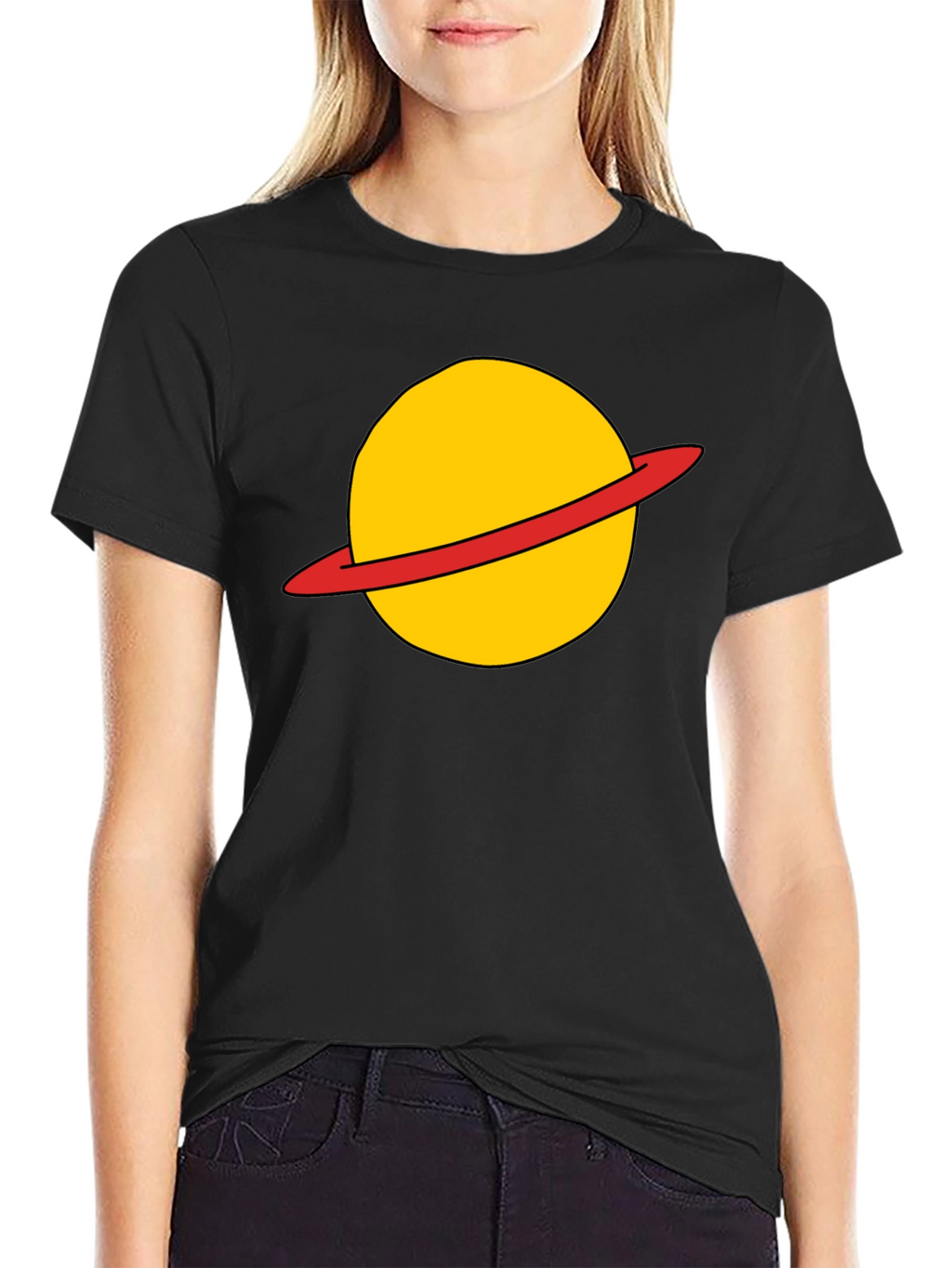 Saturn Planet Graphic Tee - Casual Black T-Shirt