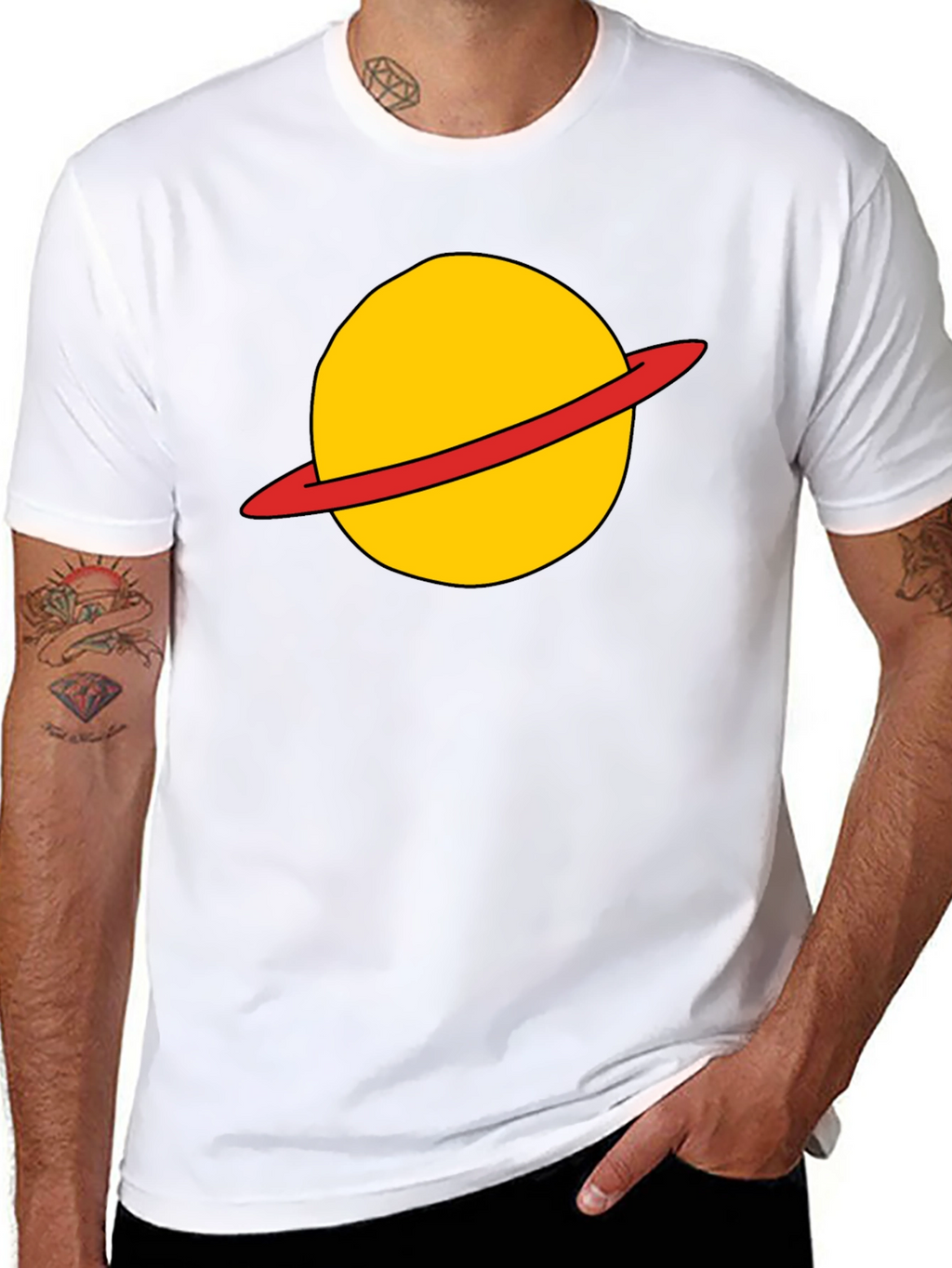 Saturn Planet Graphic Tee - Casual Black T-Shirt