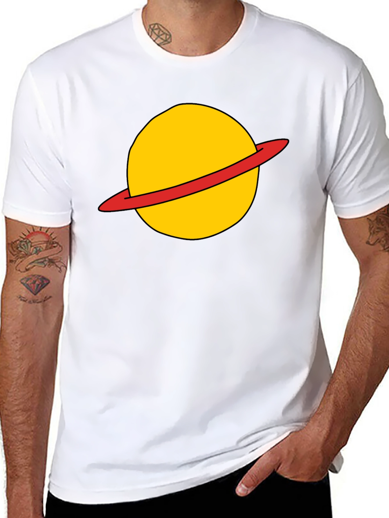 Saturn Planet Graphic Tee - Casual Black T-Shirt