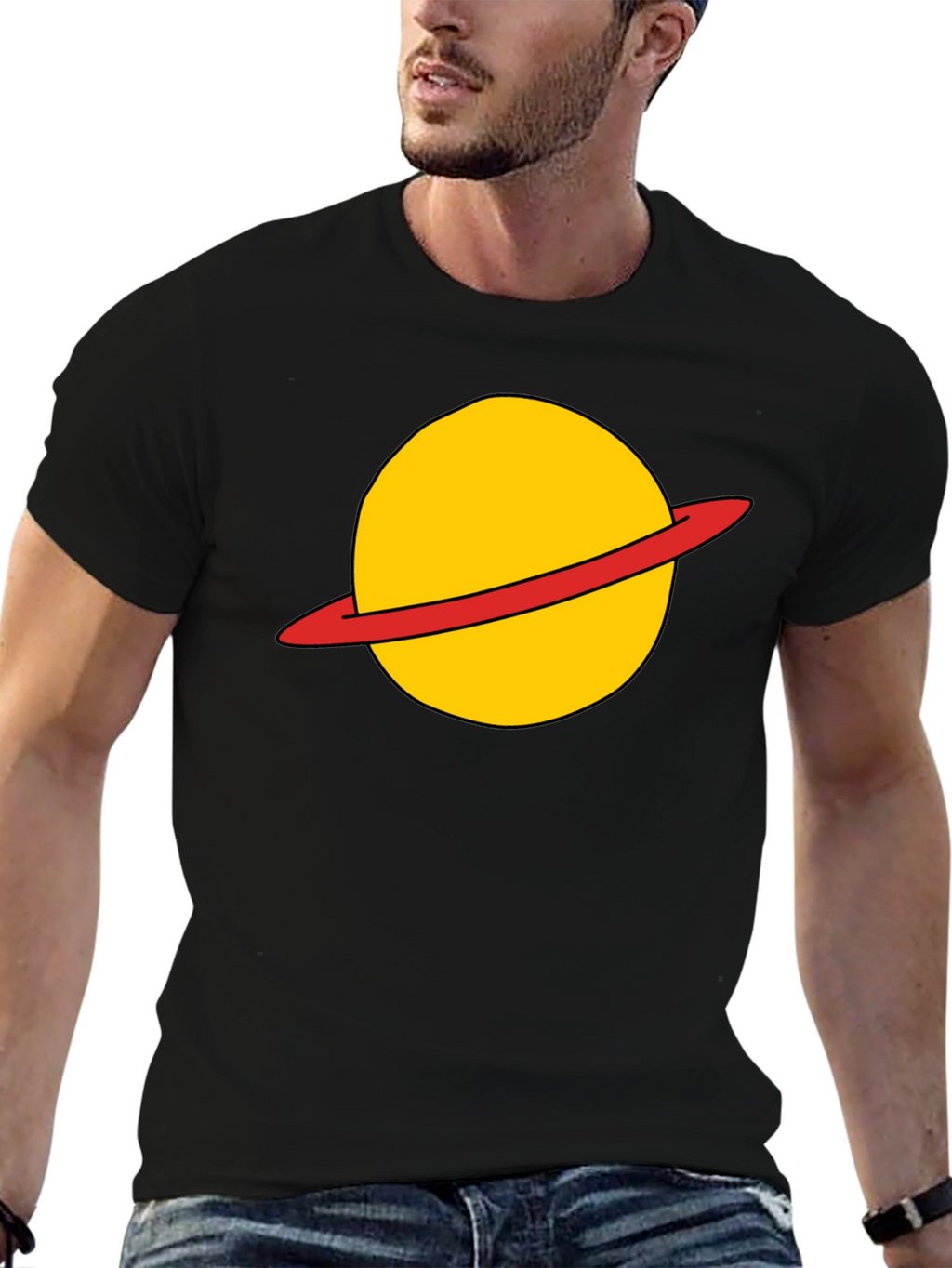 Saturn Planet Graphic Tee - Casual Black T-Shirt